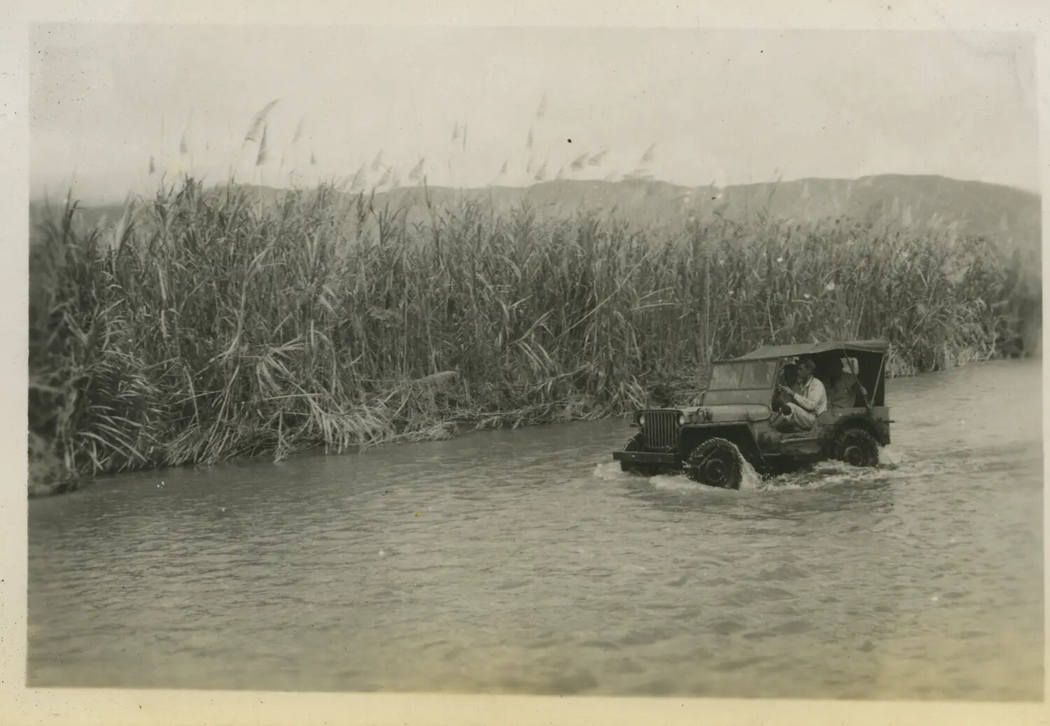 U.S. Army Jeep Fording a River, 312th Bomb Group Collection, WWII Pacific Theater