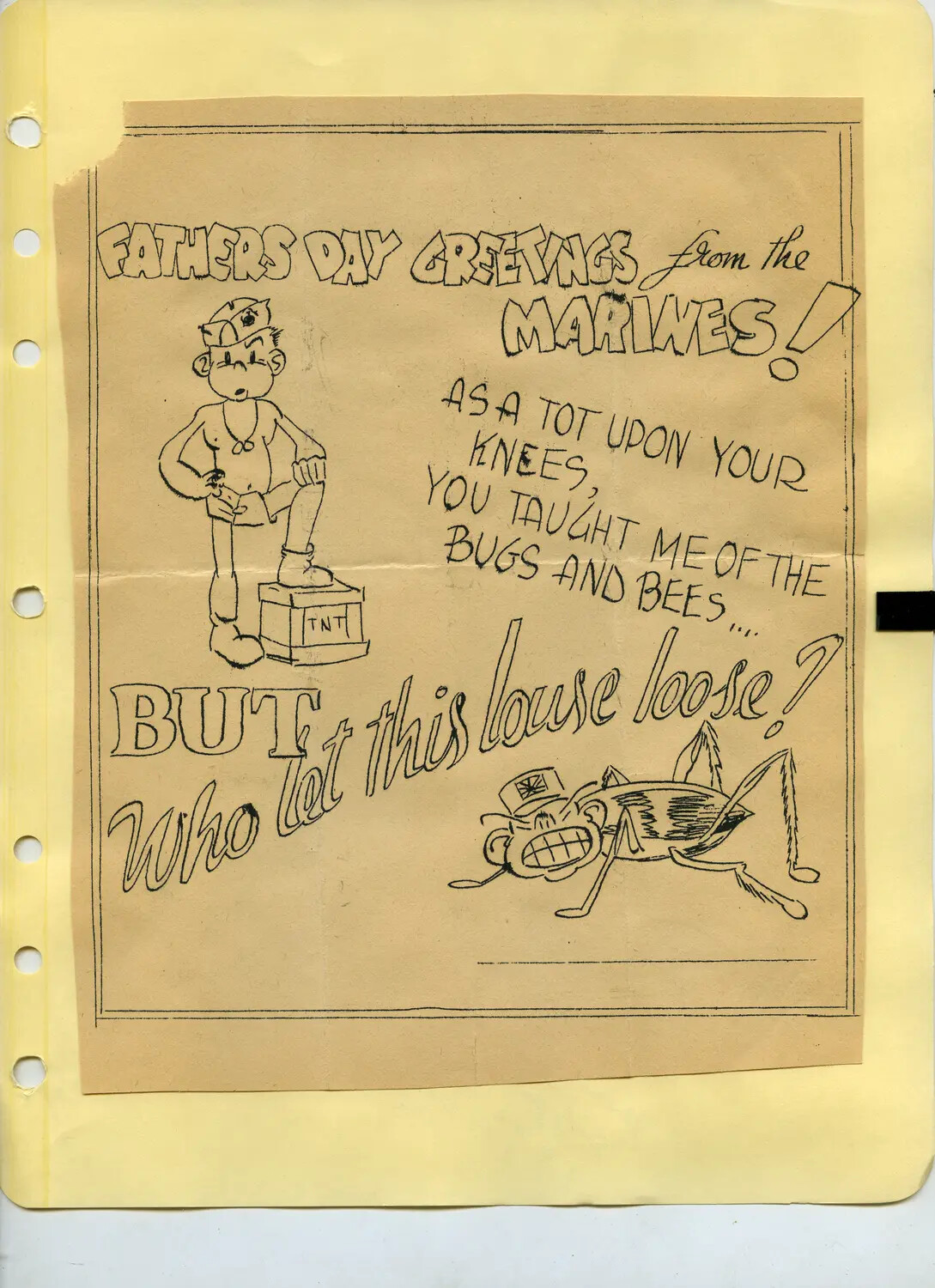 Hand-Drawn Father's Day Greeting Cartoon 'From the Marines' — McAleer Family Album