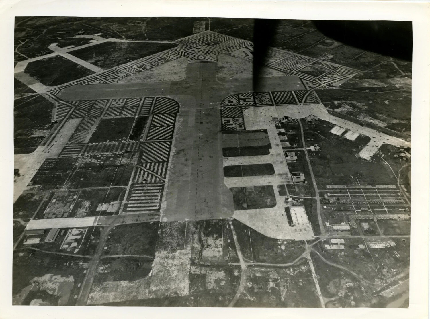 Aerial Reconnaissance Photograph of Camouflaged Airfield with Dispersal Areas, WWII CBI Theater