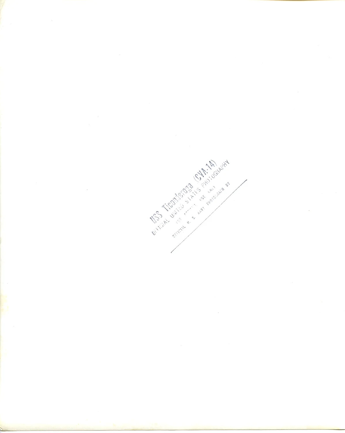 Verso of Official U.S. Navy Photograph, USS Ticonderoga (CVA-14) Stamp