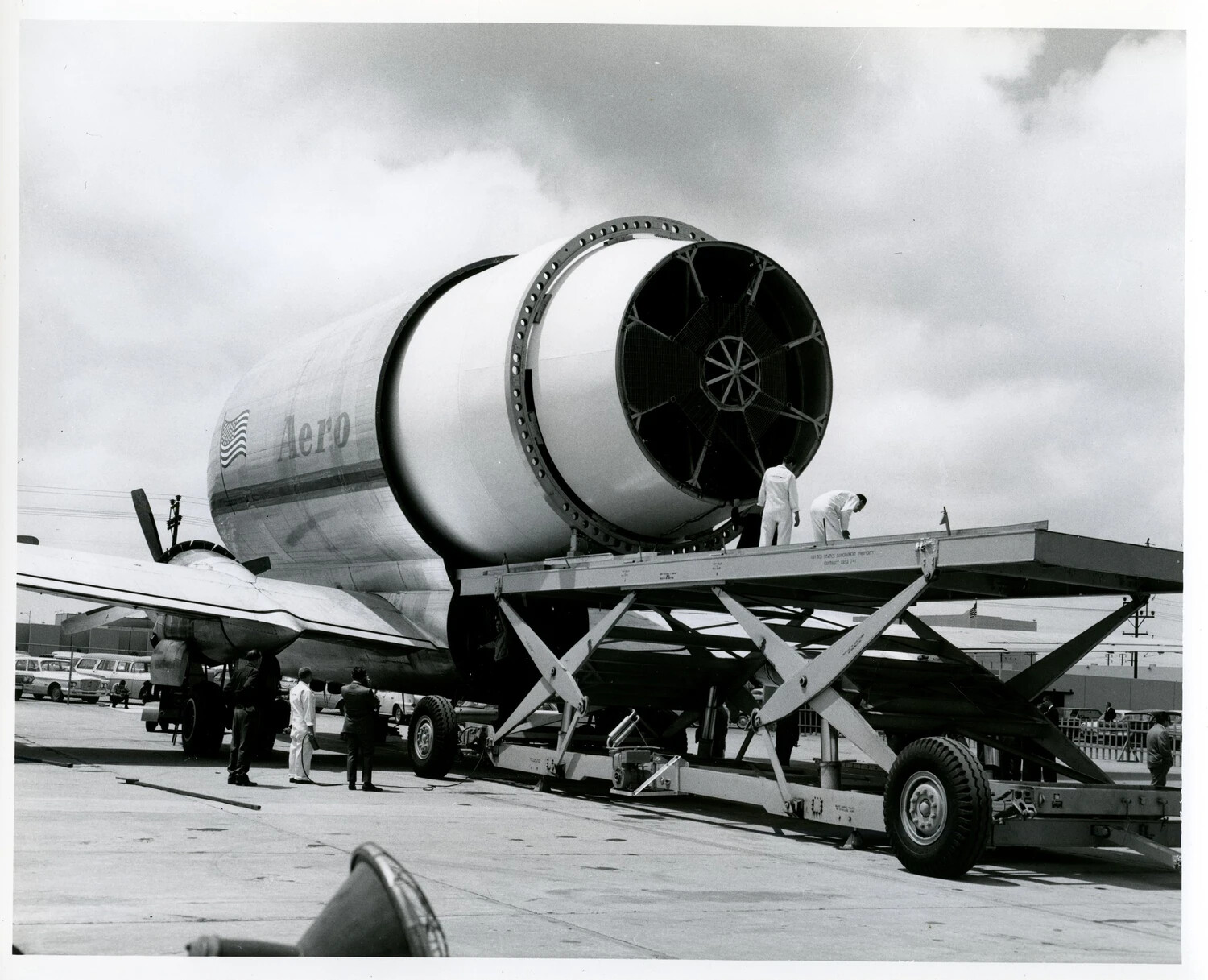 Aero Spacelines Guppy-Type Cargo Aircraft Loading Oversized Jet Engine