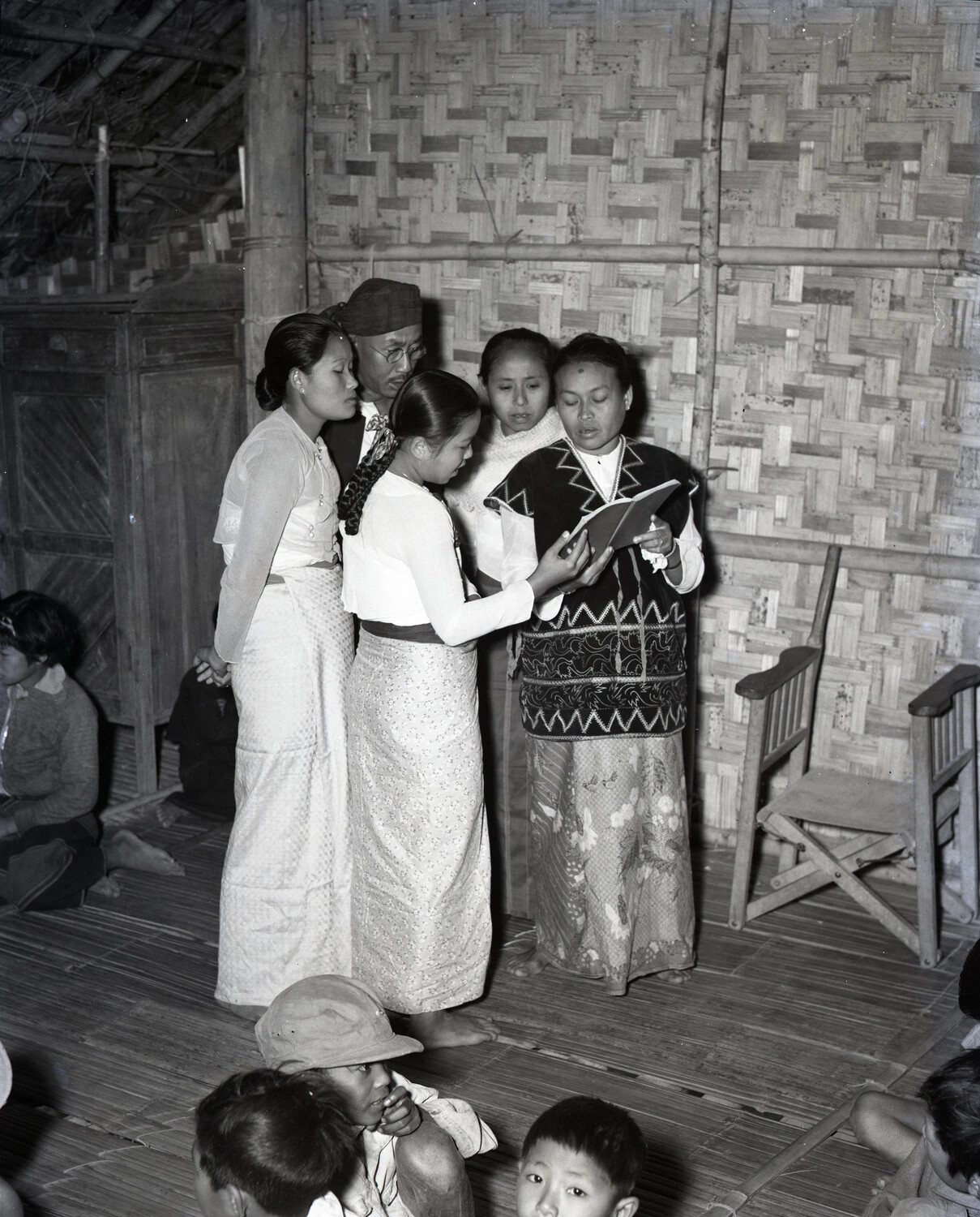 Karen Women and Children at Church Service, Burma, WWII CBI Theater
