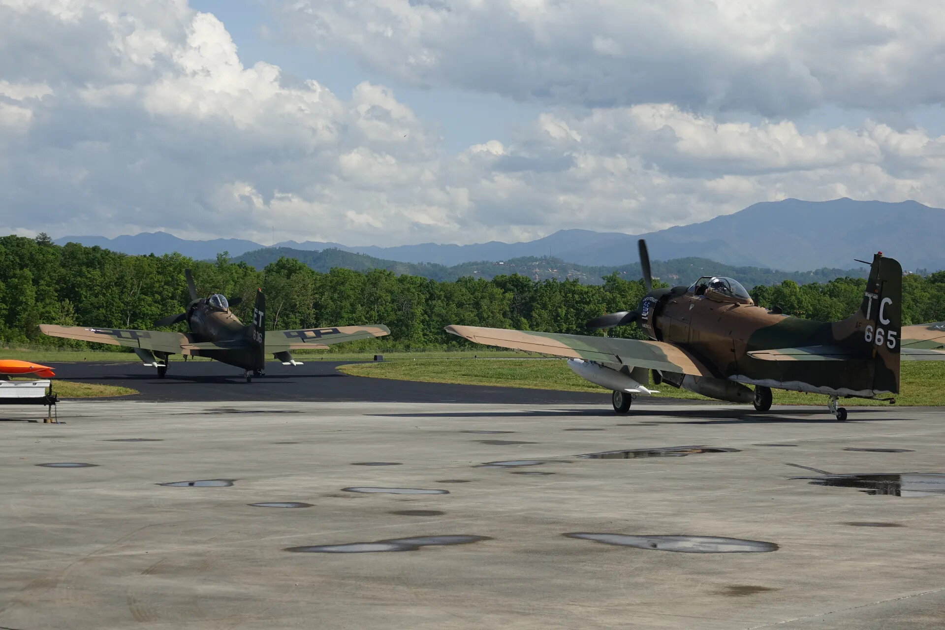 Two Restored A-1 Skyraiders on the Ramp (Tail Codes TC 665 and ET 606), Sevierville, Tennessee, 3-4 May 2019