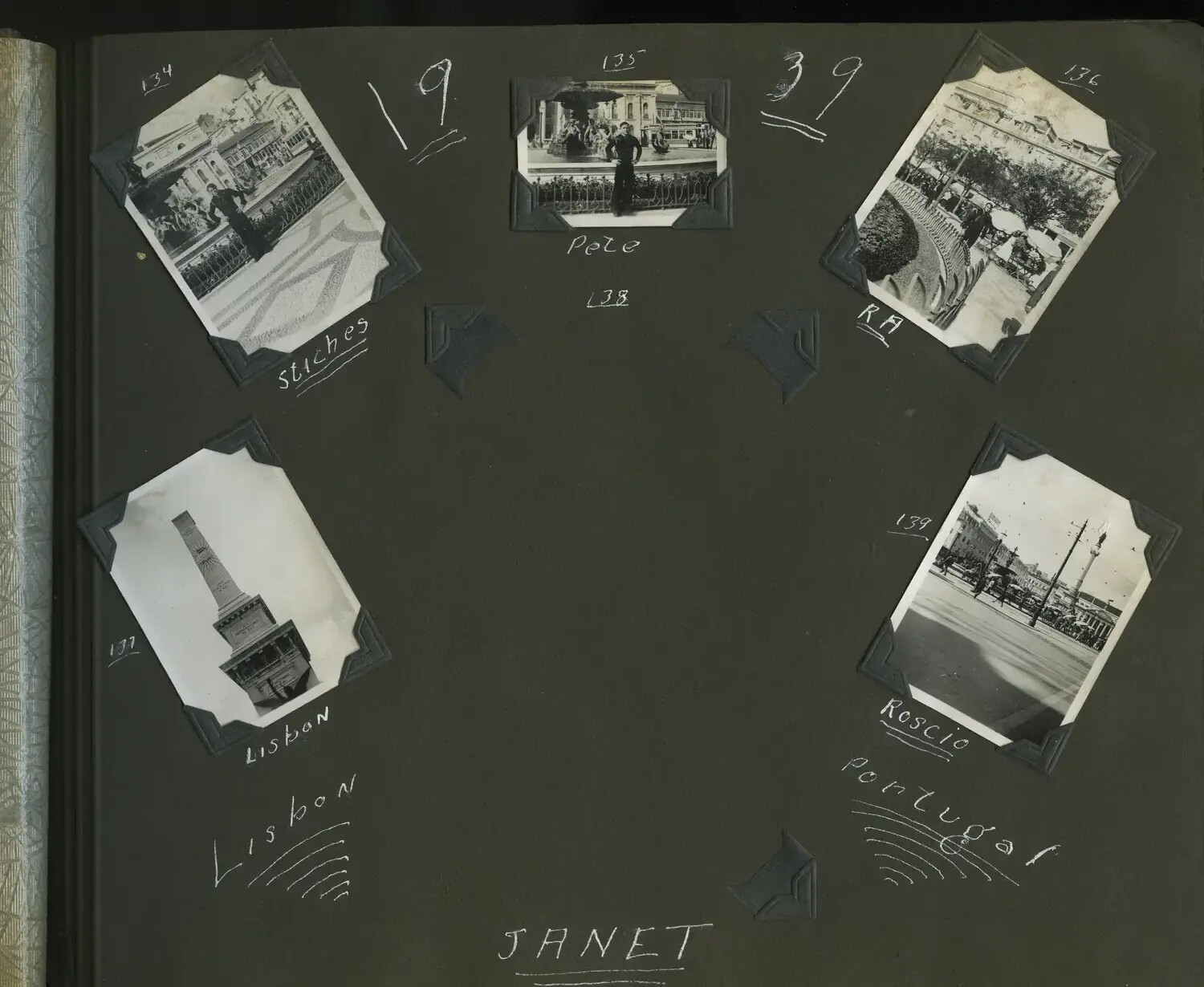 Scrapbook Page: Sailors at Lisbon Landmarks, Portugal, 1939 (Photographs 134-139)