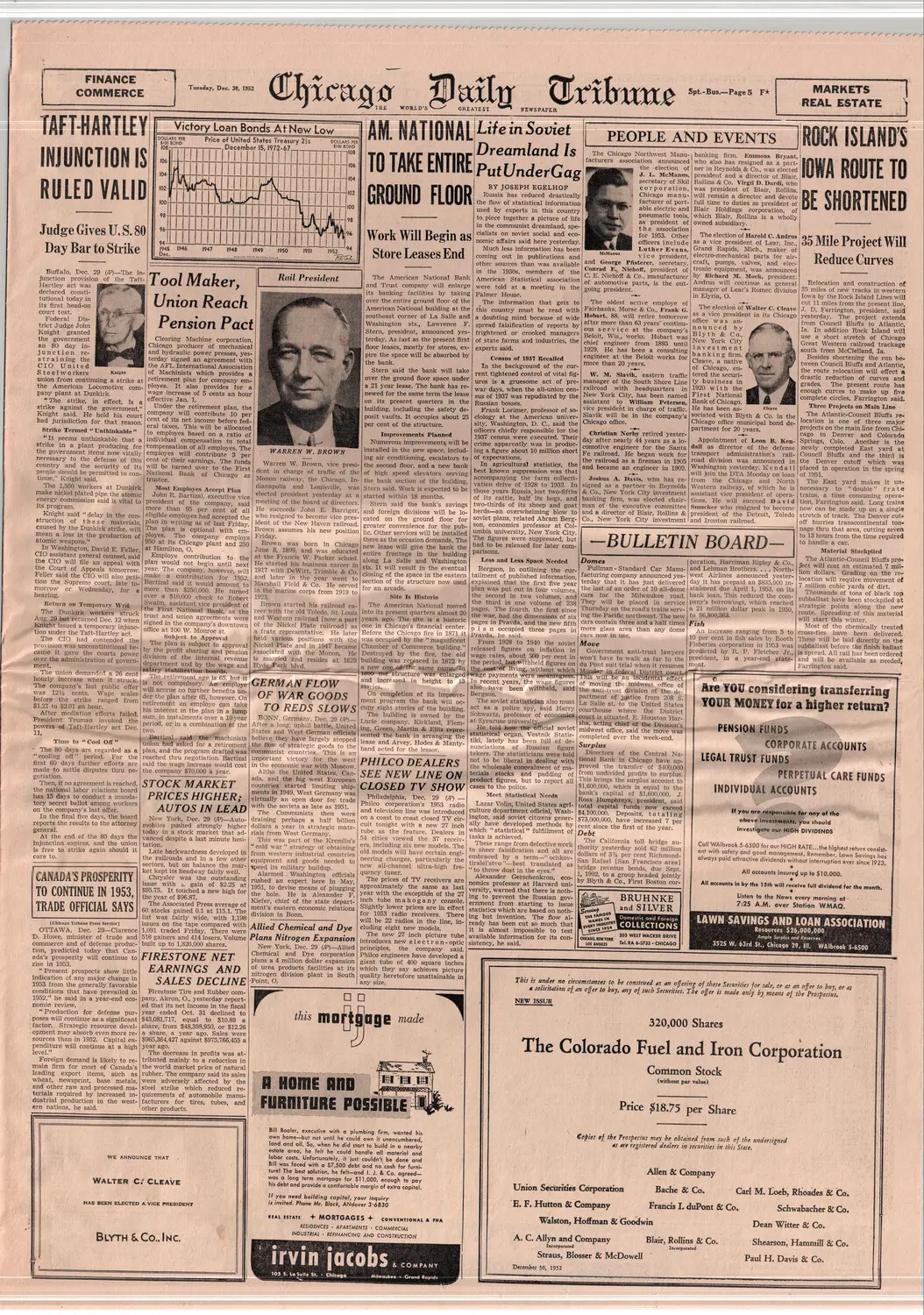 Chicago Daily Tribune, Business Section Page 5, December 30, 1952
