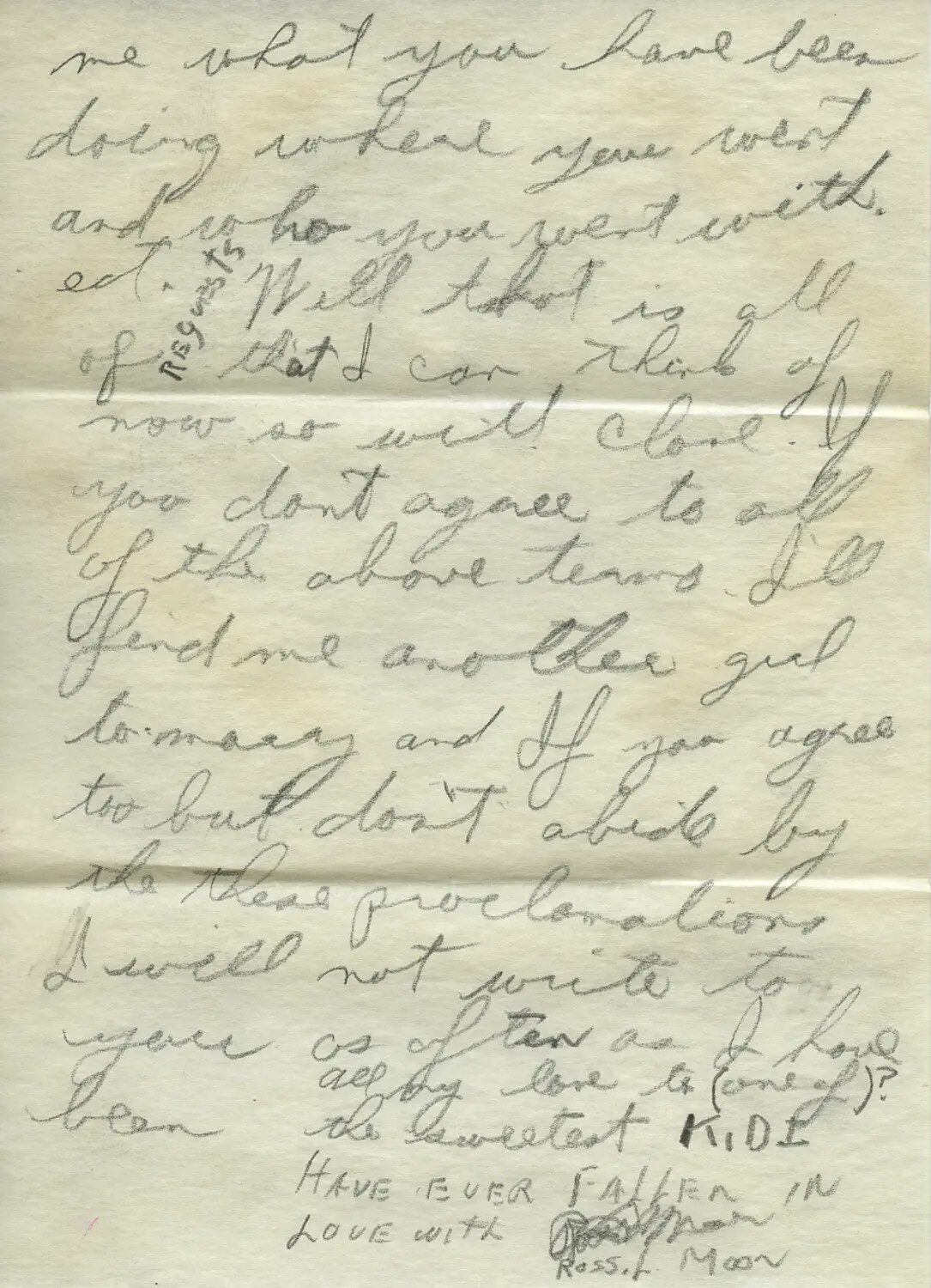 Handwritten Letter Page from Ross L. Moon, WWII-Era Personal Correspondence (Moon/Sammiet Collection)