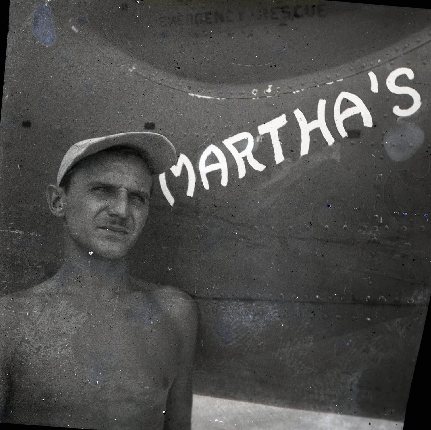 Close-Up of Airman and 'MARTHA'S' Nose Art with Emergency Rescue Marking, B-25 Mitchell