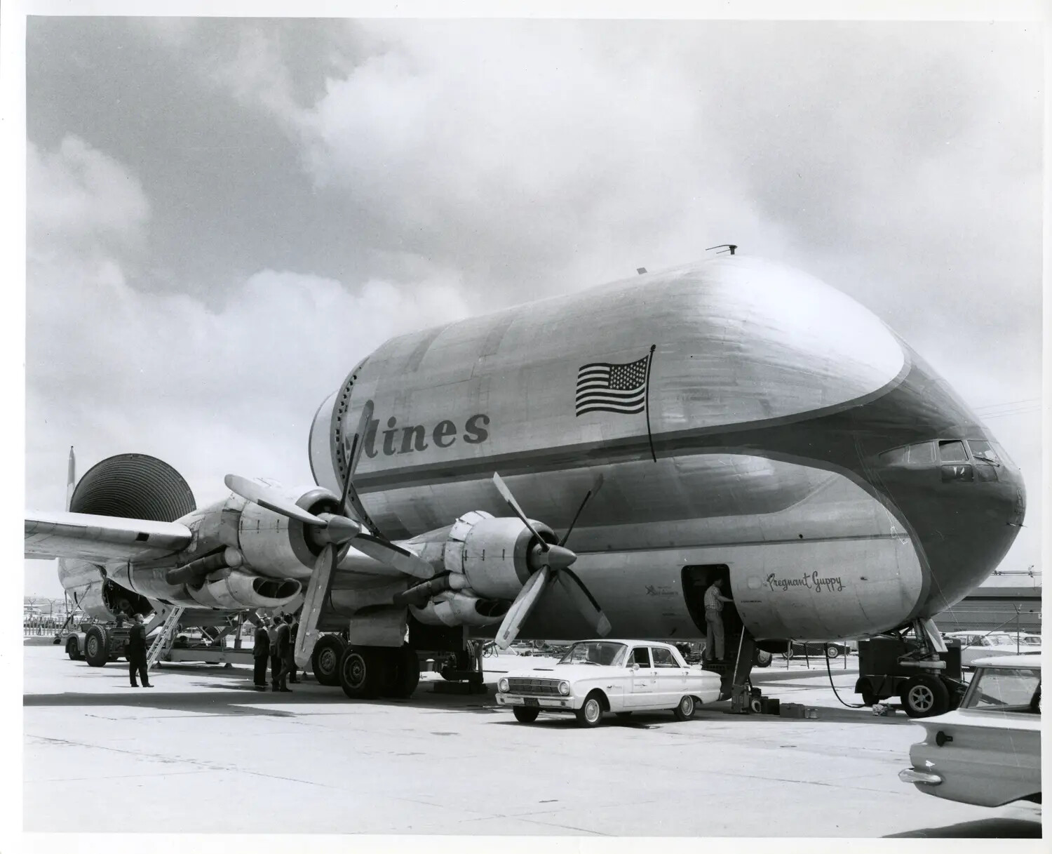 Aero Spacelines B-377PG 'Pregnant Guppy' Outsize-Cargo Transport on Airport Ramp