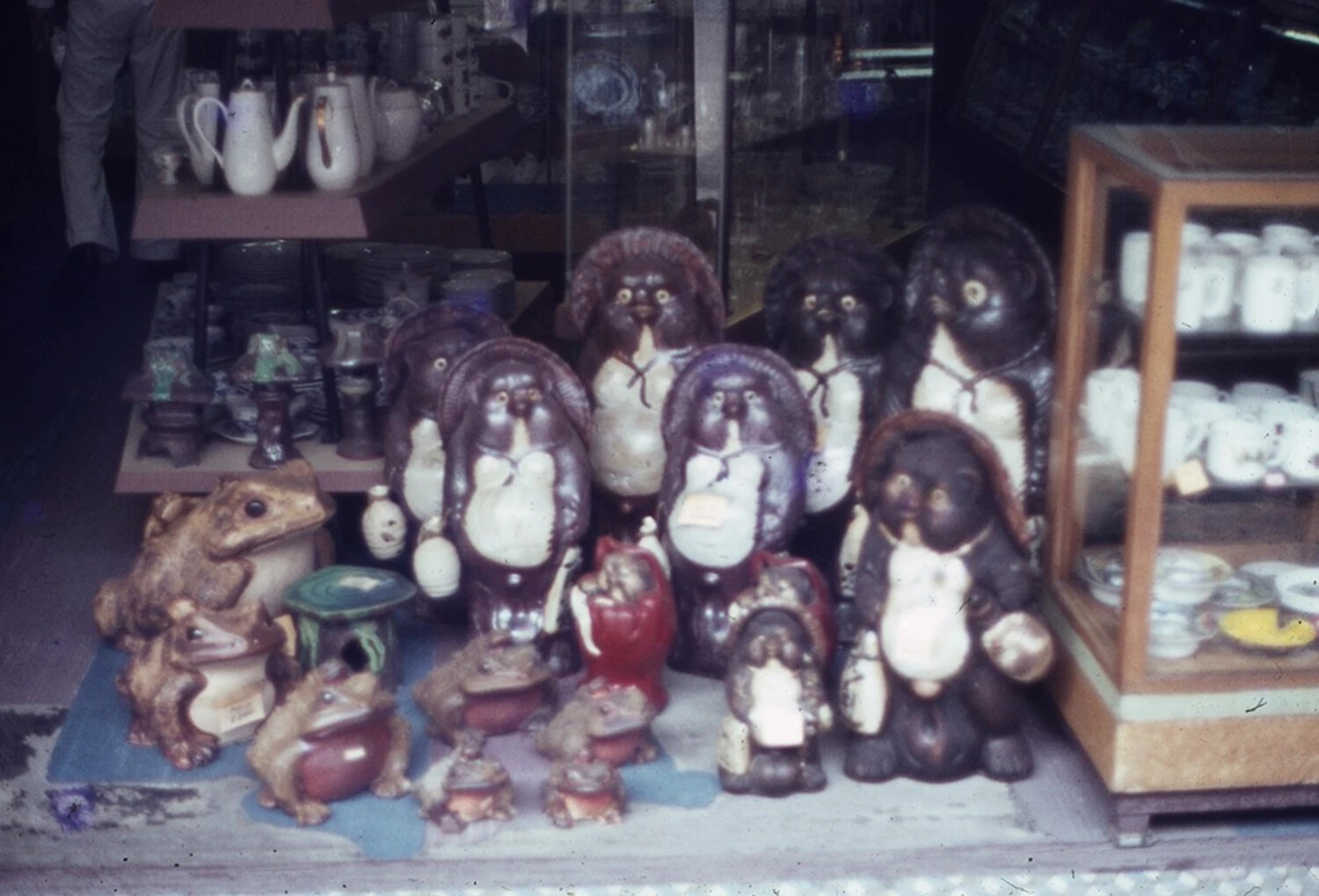 Tanuki and Toad Ceramic Figurines at a Japanese Souvenir Shop, Vietnam War Era Liberty Call