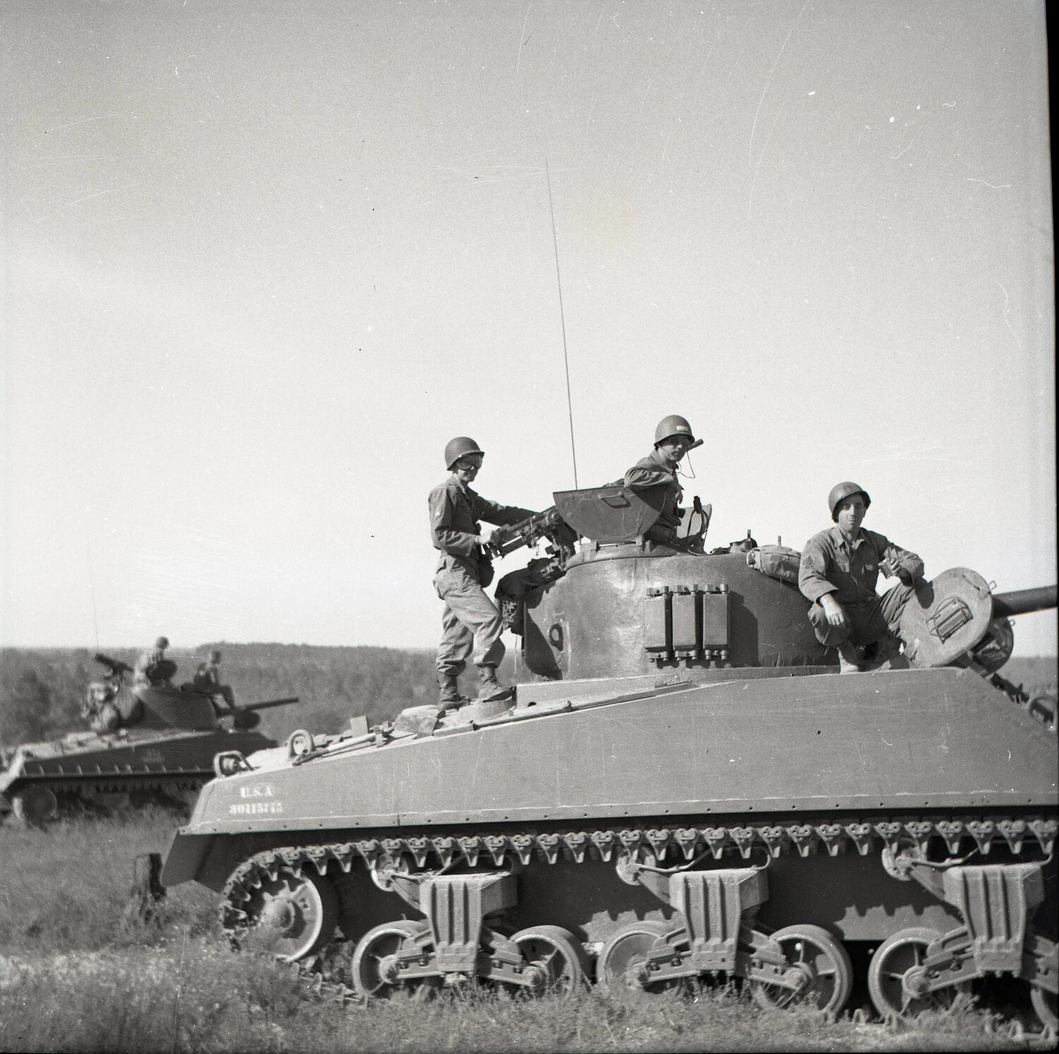 U.S. Army M4 Sherman Tank Crew During Training Exercise, Bremerhaven Area, WWII Era