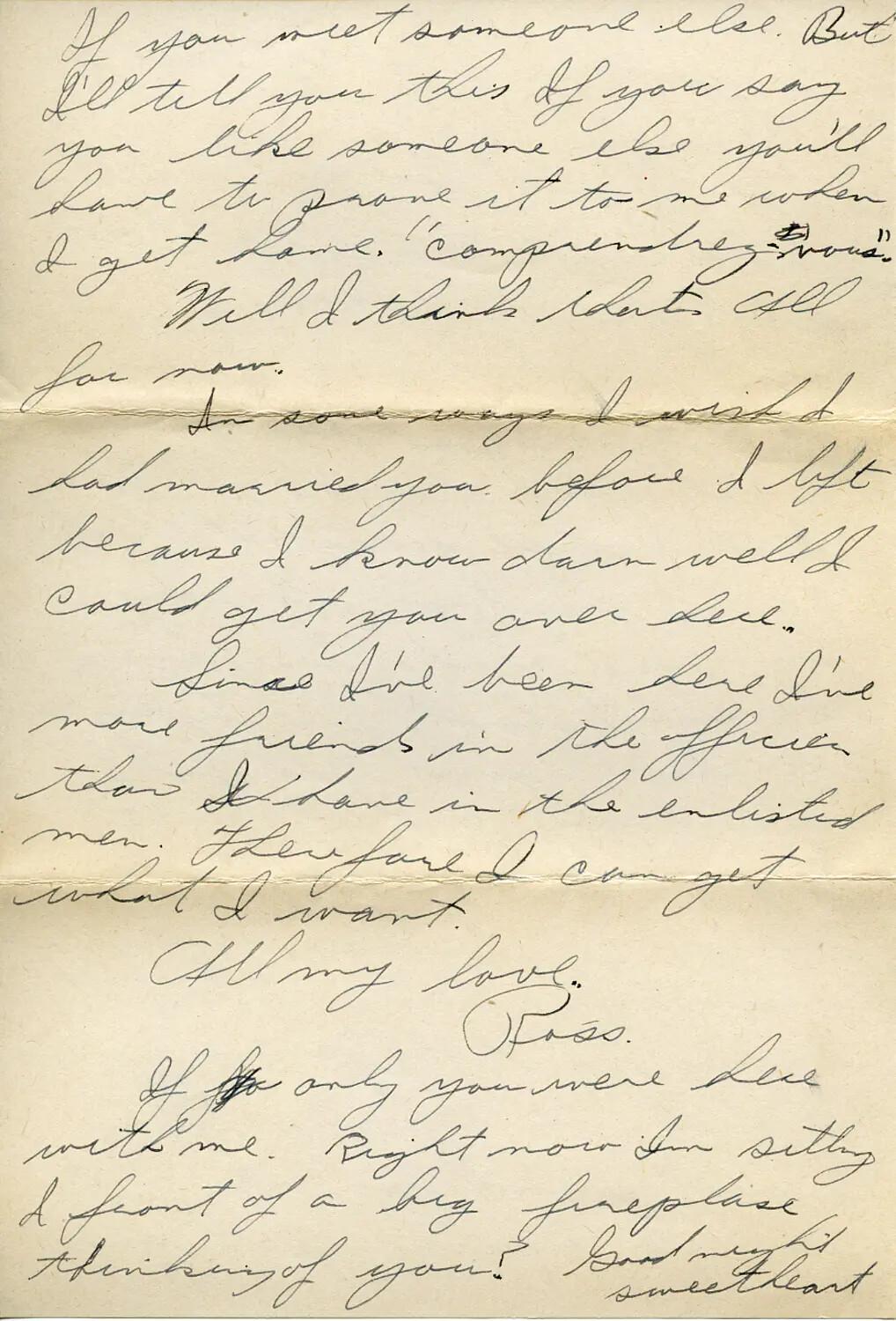 Handwritten WWII Love Letter Page, Signed 'Ross' -- Moon/Sammiet Correspondence