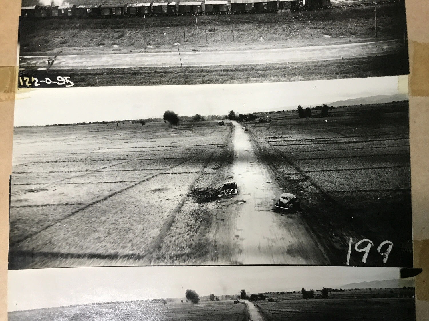 Album Page with Multiple Interdiction Strike Photographs, Reference Numbers '122-0-95' and '199'