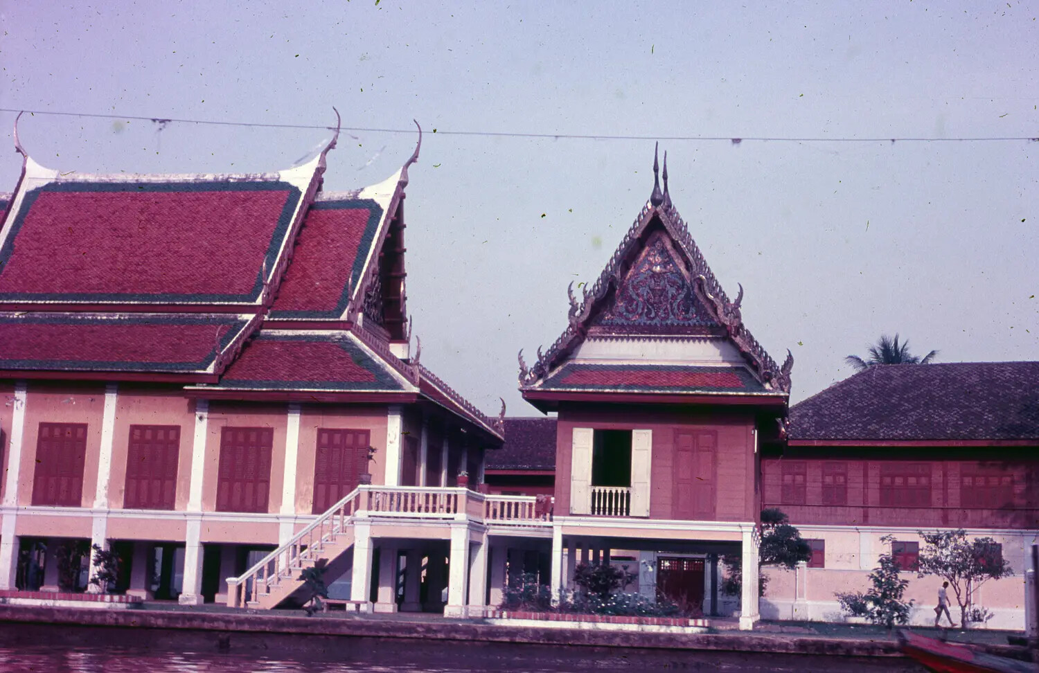 Traditional Khmer-Style Palace Buildings Along a Canal, Southeast Asia, c. 1965