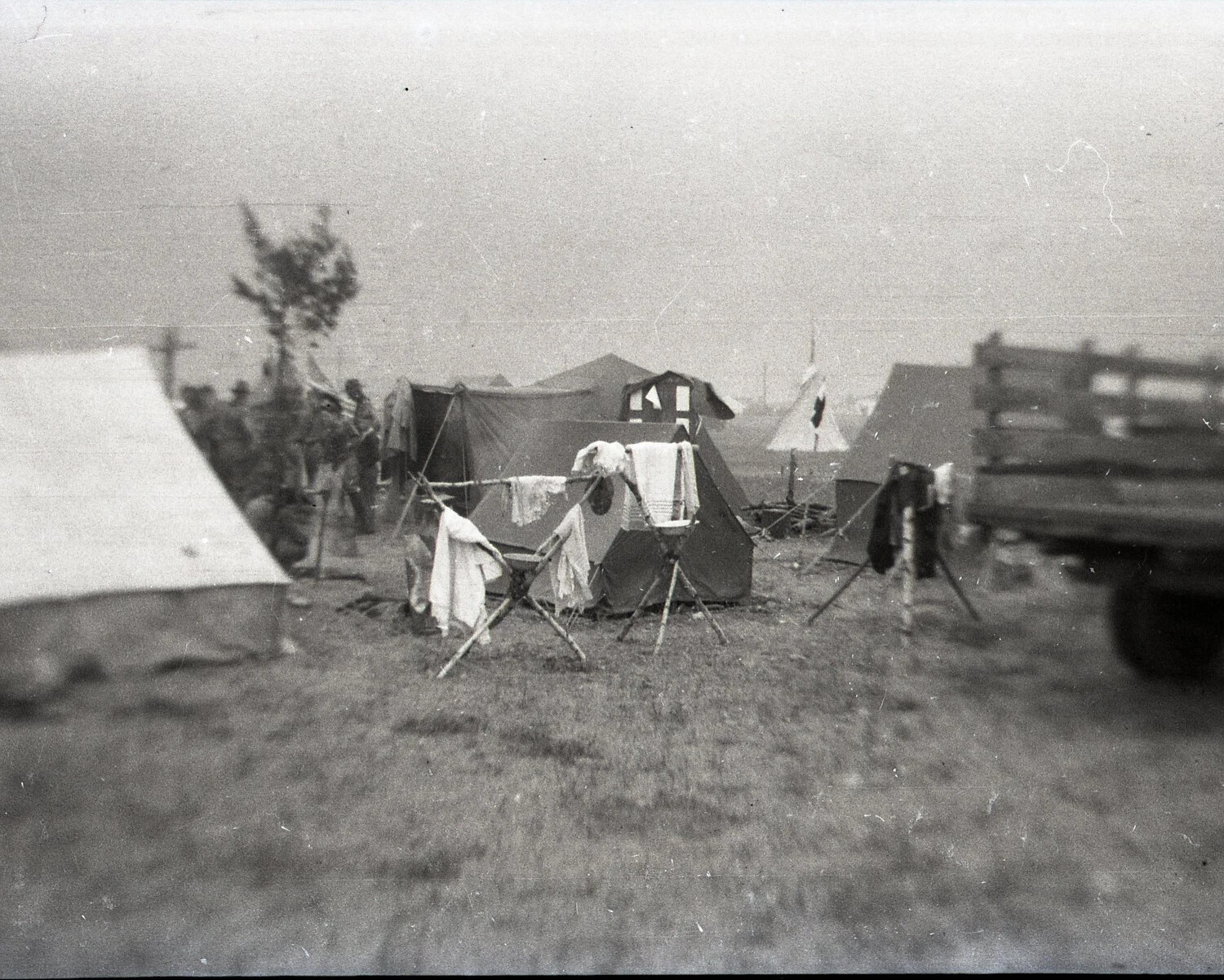 Scout Encampment with Drying Laundry and Tents, State-Side, WWII Era