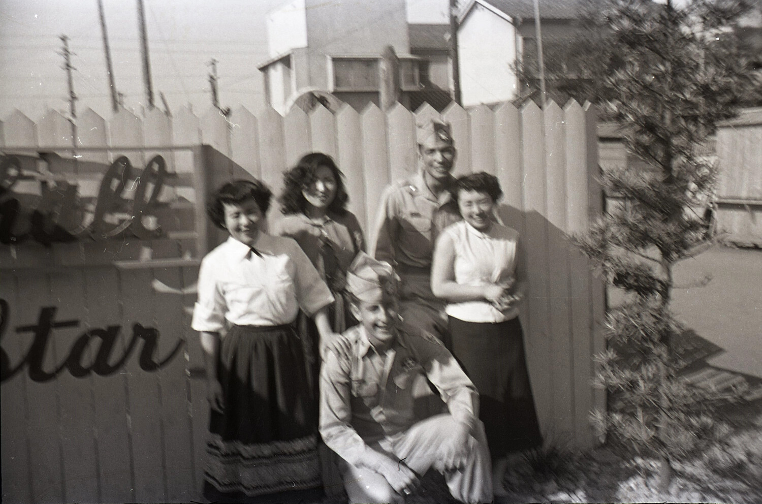 187th Airborne RCT Servicemen with Local Women, Off-Duty Portrait – Korean War Era Negative