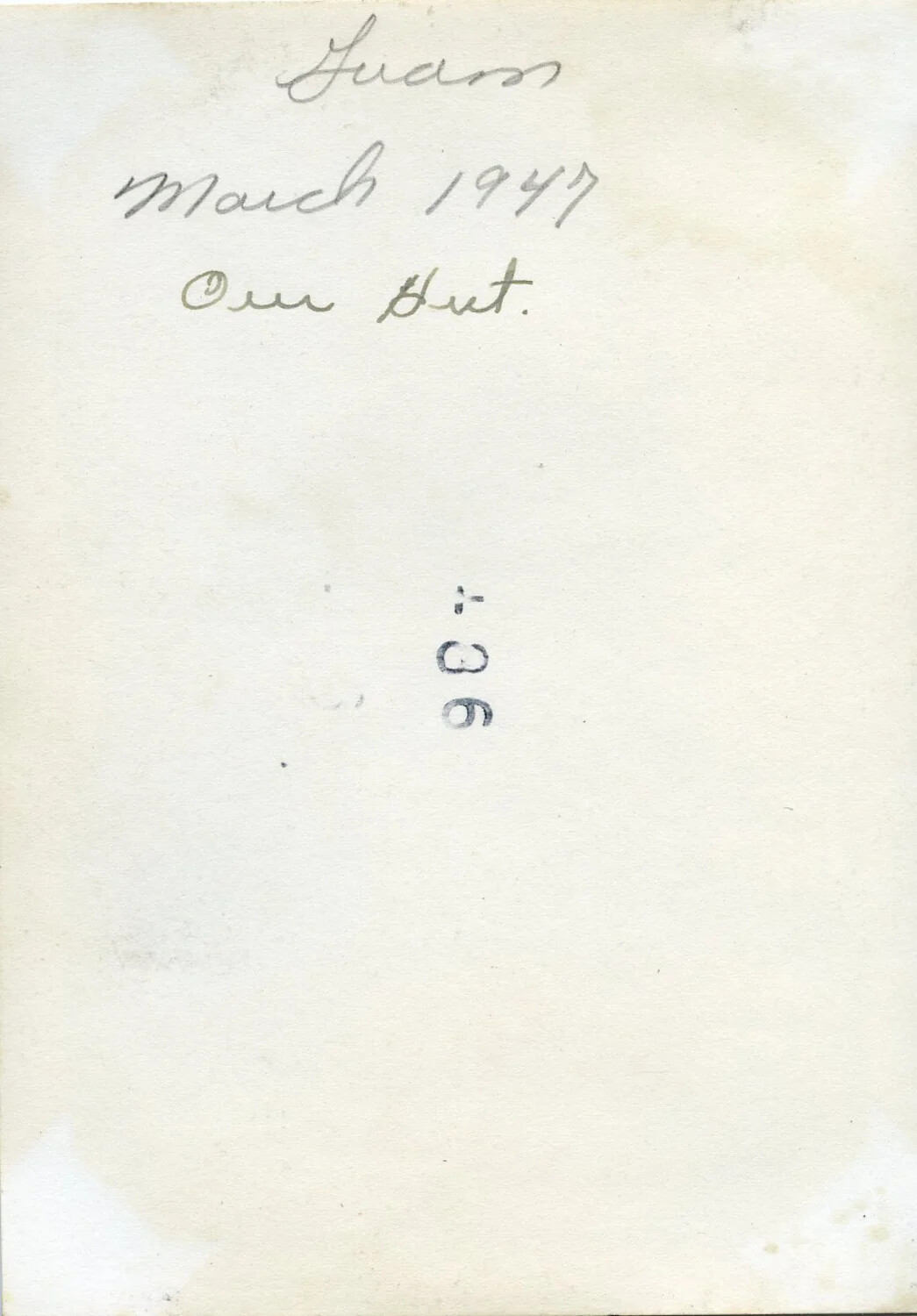 Album Caption Page: 'Guam, March 1947, Our Hut' -- VR-6 Agana, Guam Photo Album