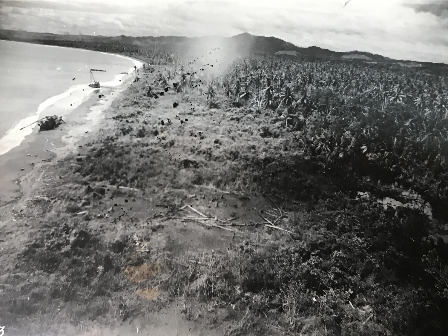 Aerial View of Beached Watercraft and Strafed Shoreline, Hansa Bay, New Guinea