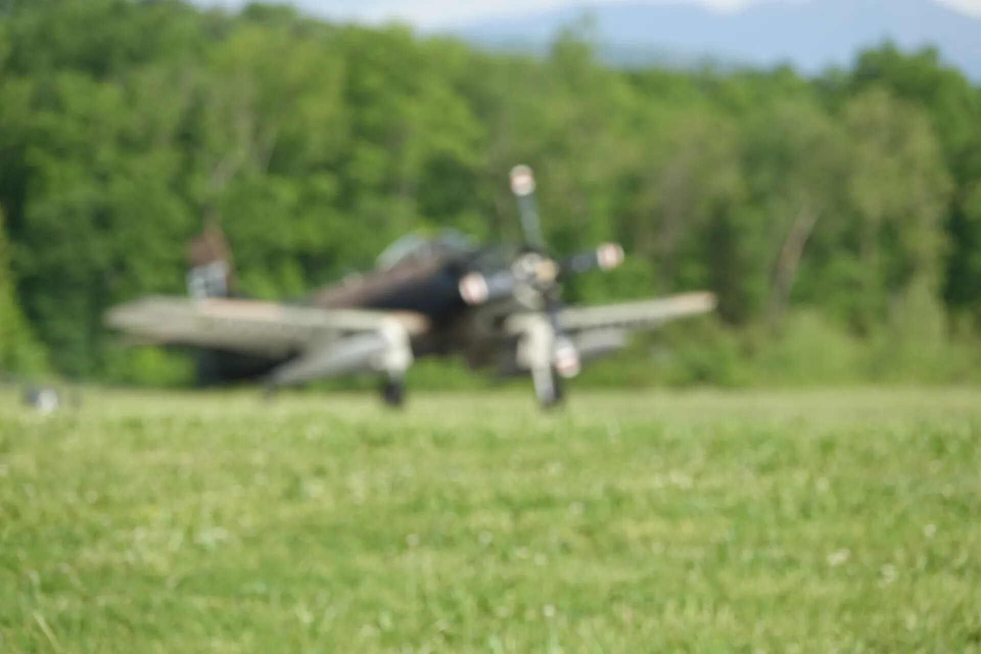 Unidentified Dark Blue Radial-Engine Warbird Taxiing, May 2019 Warbird Event (Out of Focus)
