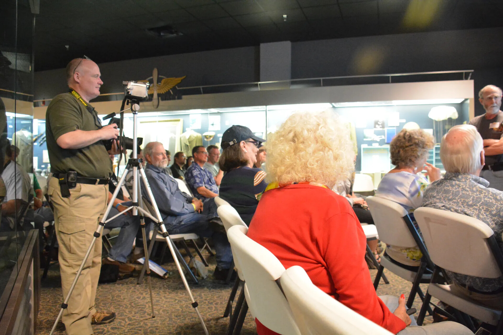 Videographer Recording Reunion Presentation, Tennessee Museum of Aviation
