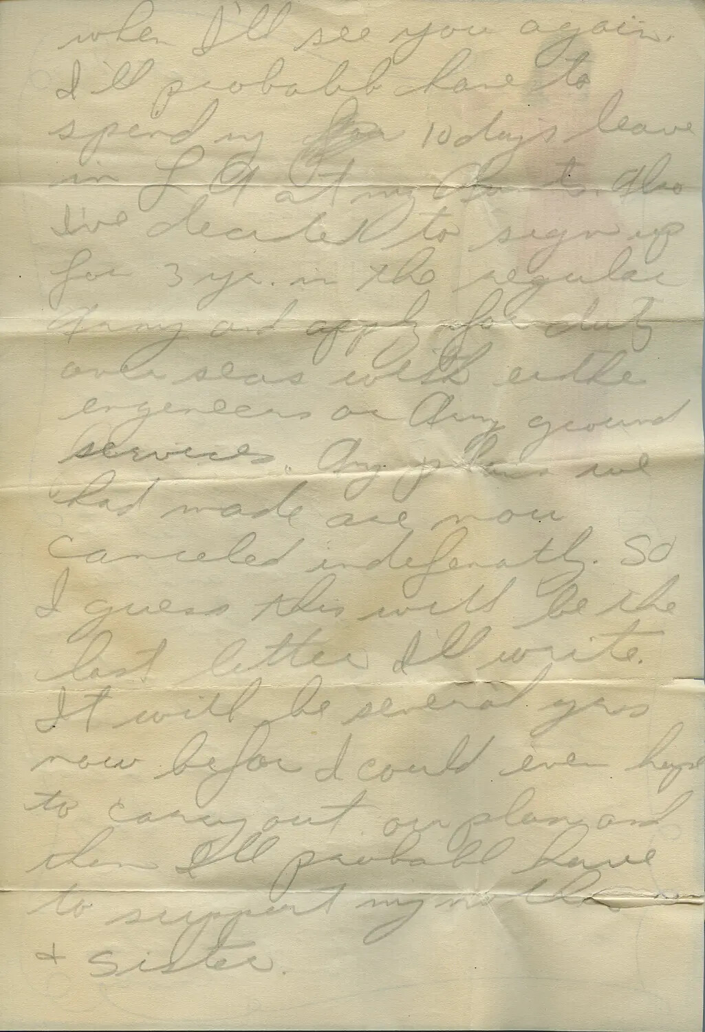 Handwritten Letter Page Describing Re-enlistment Decision — Moon Sammiet Letters Collection