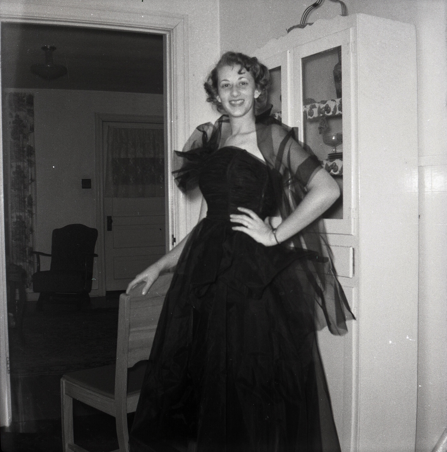 Young Woman in Formal Evening Gown, Domestic Interior, c. 1950s