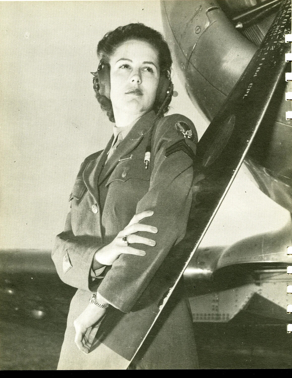 WAC Corporal Posed with Aircraft Propeller, Publicity Portrait, Scott Field