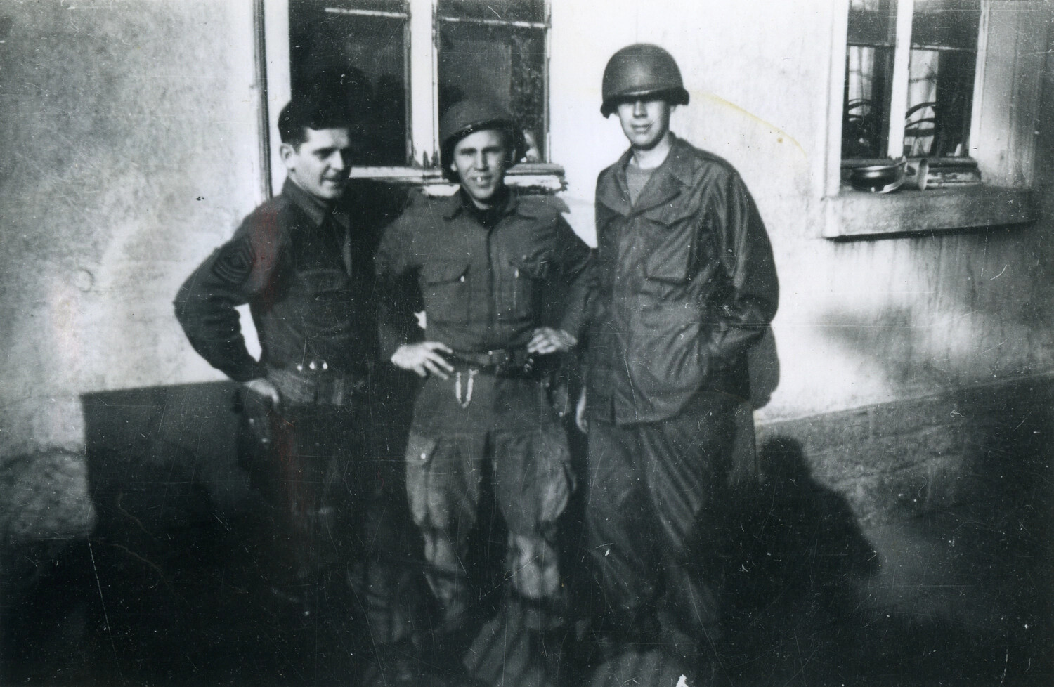Three American Soldiers Posed Outside European Billet, WWII