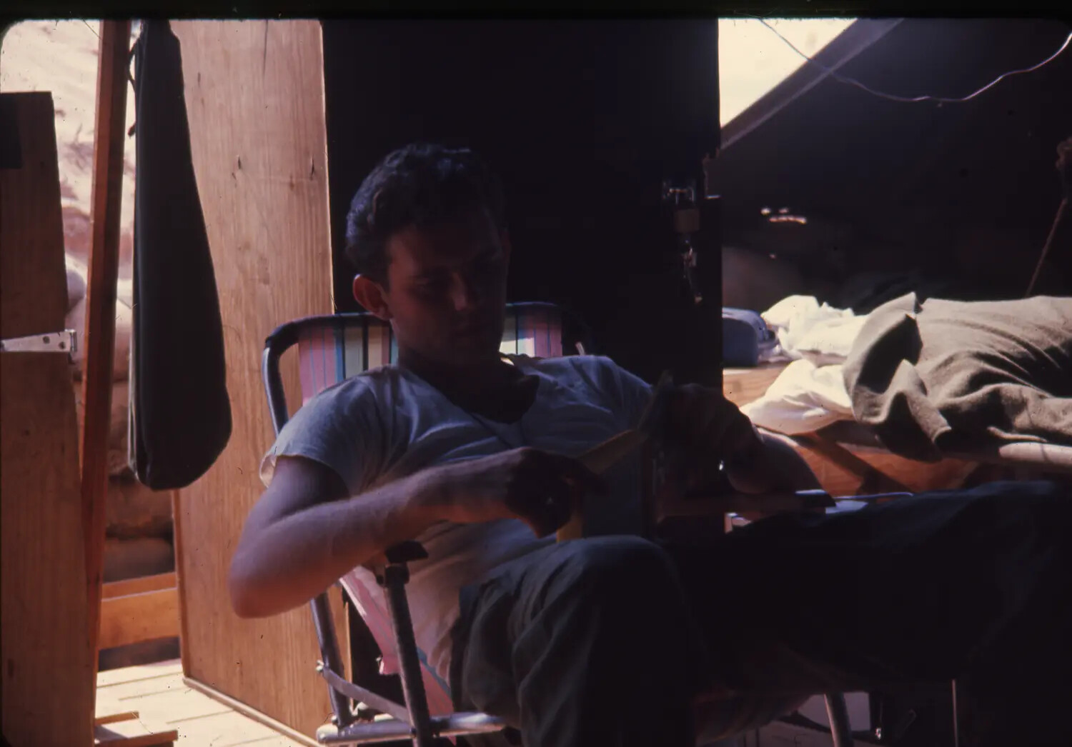 Serviceman in Barracks Hooch, Cam Ranh Bay, Vietnam - Vietnam War Era