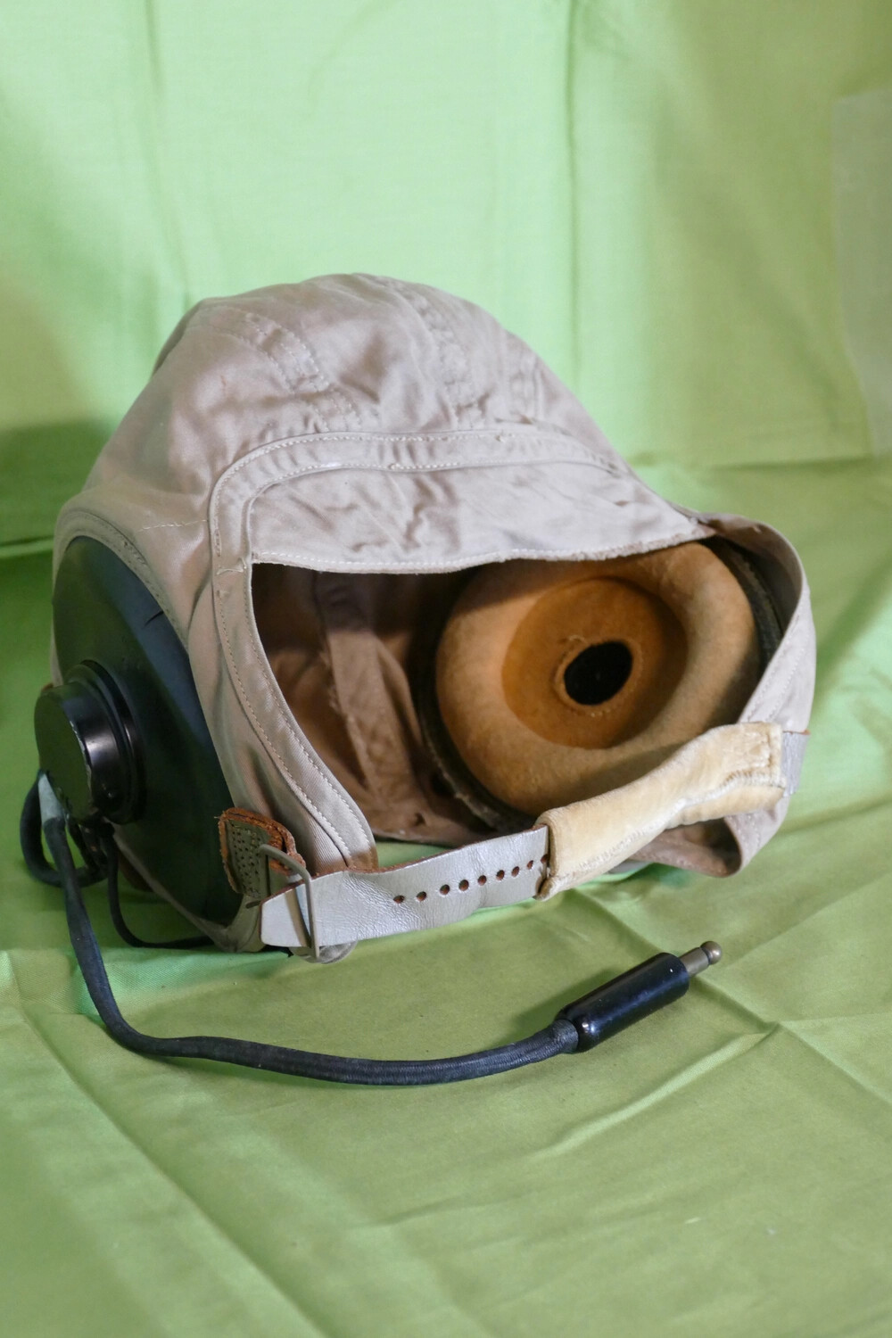 U.S. Navy Cloth Flying Helmet with Integrated Earphone, Korean War Era -- Lt. Bancroft Collection