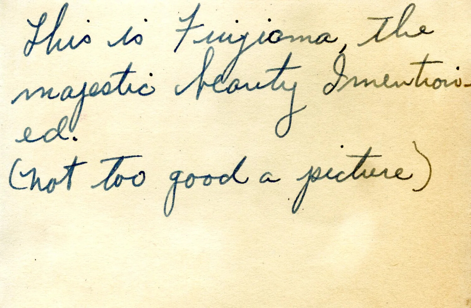 Handwritten Album Caption: "This is Fujiyama, the majestic beauty I mentioned"