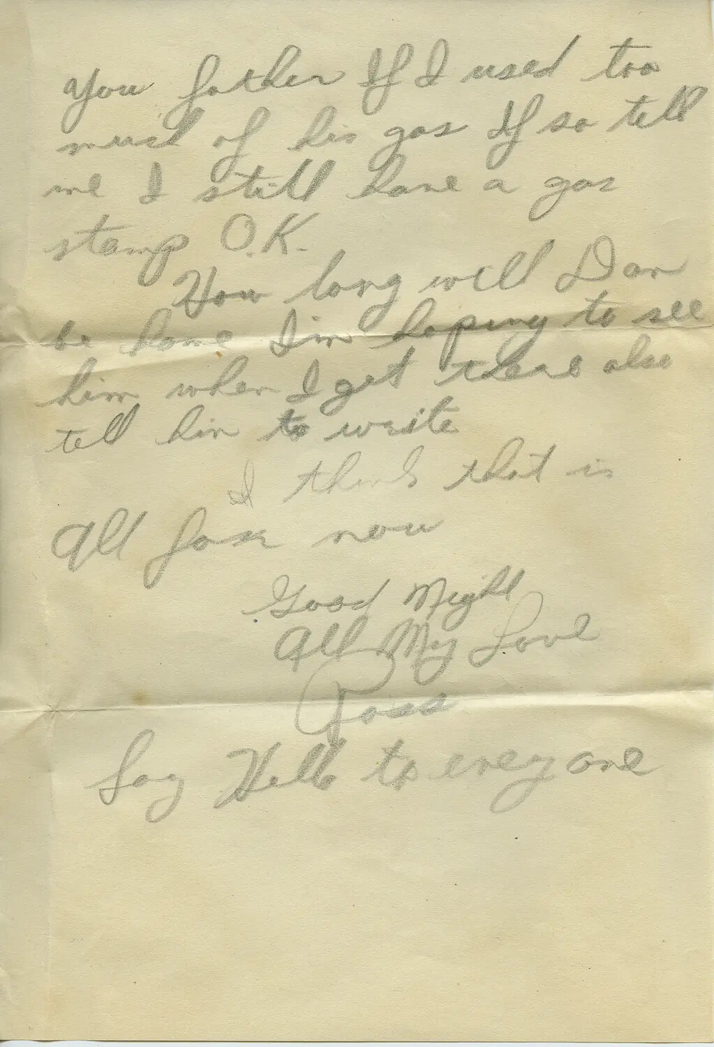 Handwritten WWII-Era Letter Page - Closing Section, Moon/Sammiet Correspondence