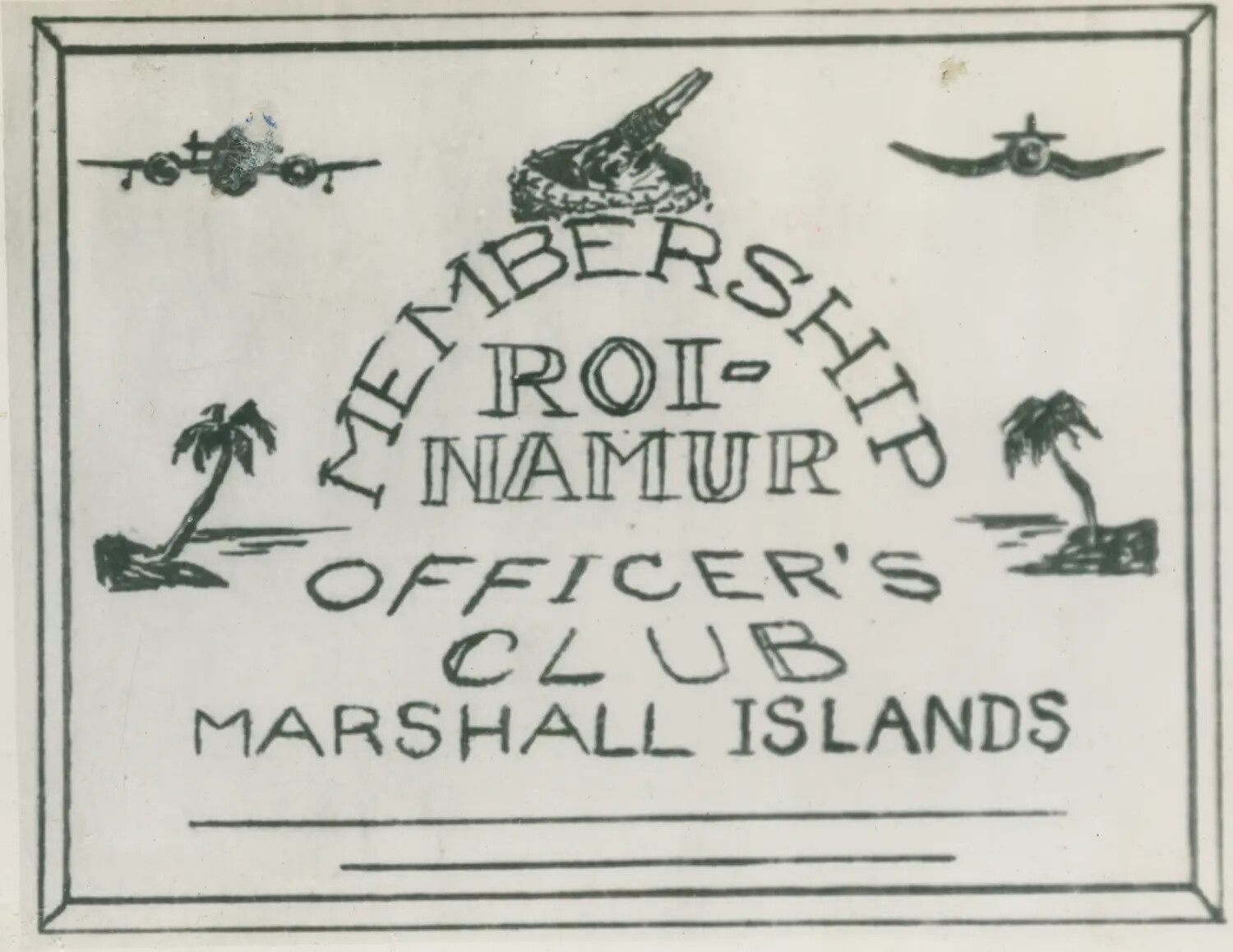 Roi-Namur Officer's Club Membership Card, Marshall Islands, WWII, McAleer Collection