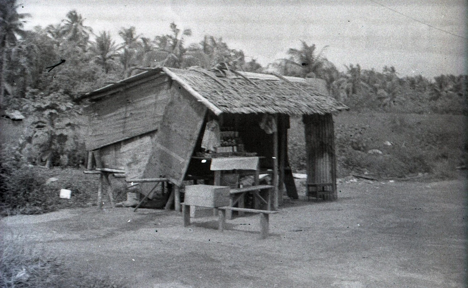 Thatched-Roof Roadside Stand, Luzon, Philippines, World War II