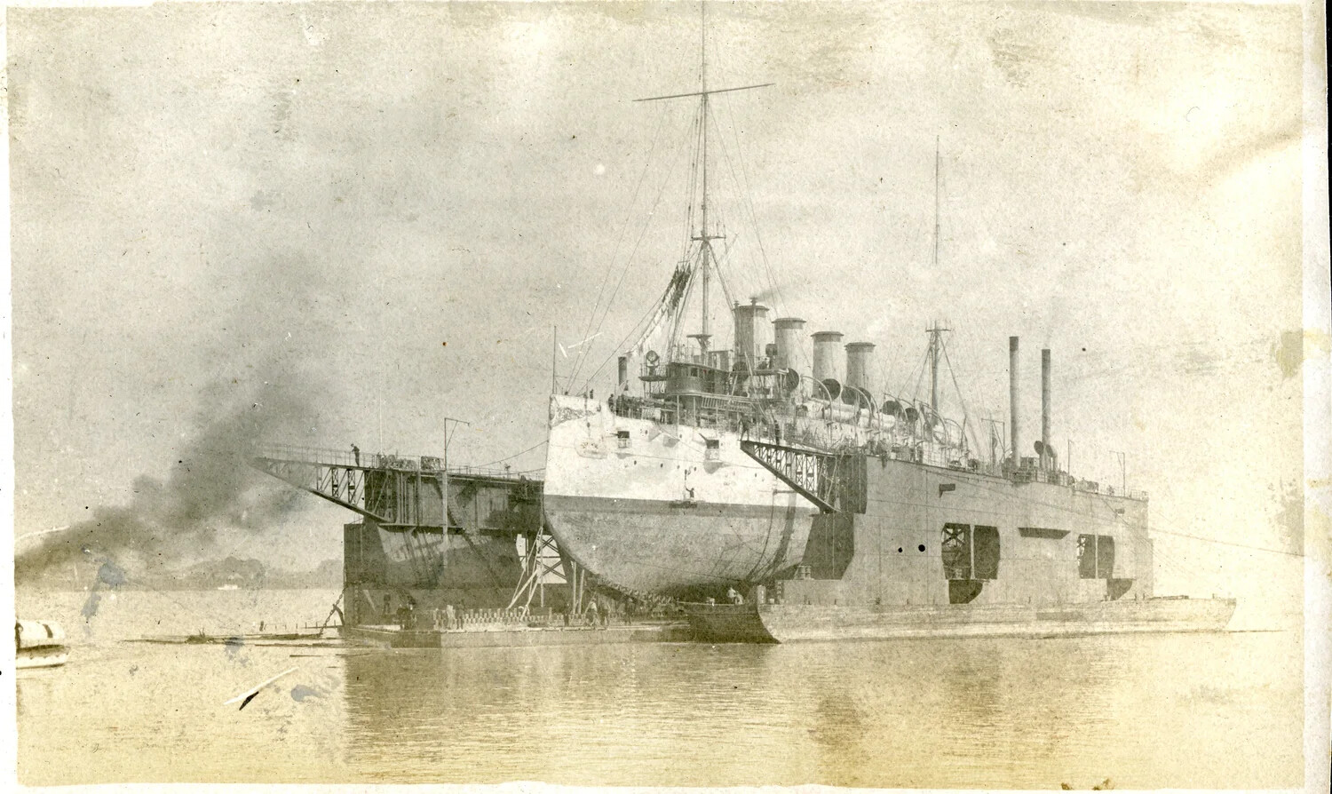 USS Columbia in Floating Dry Dock, Early 1900s