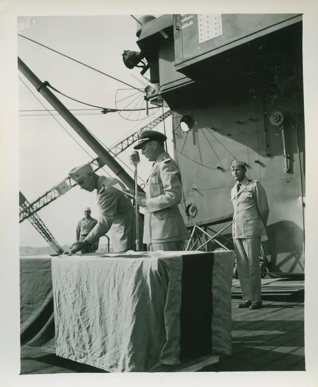 Formal Ceremony on Flight Deck of USS Petrof Bay (CVE-80)