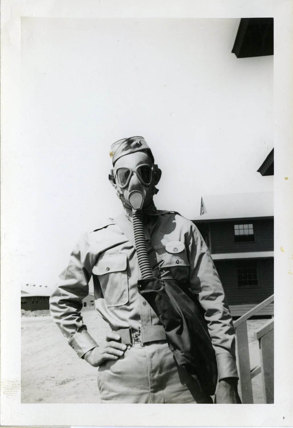 U.S. Army Soldier in Gas Mask During Chemical Defense Training, World War II (Cushman Collection)