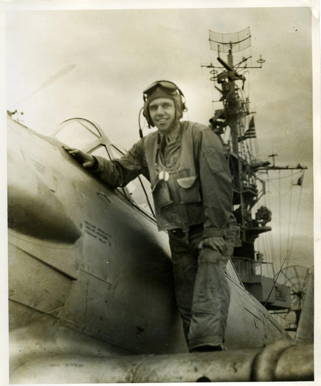 U.S. Navy Pilot Wayne Eugene Bancroft Sr. Aboard Aircraft Carrier with F4U Corsair, Korean War