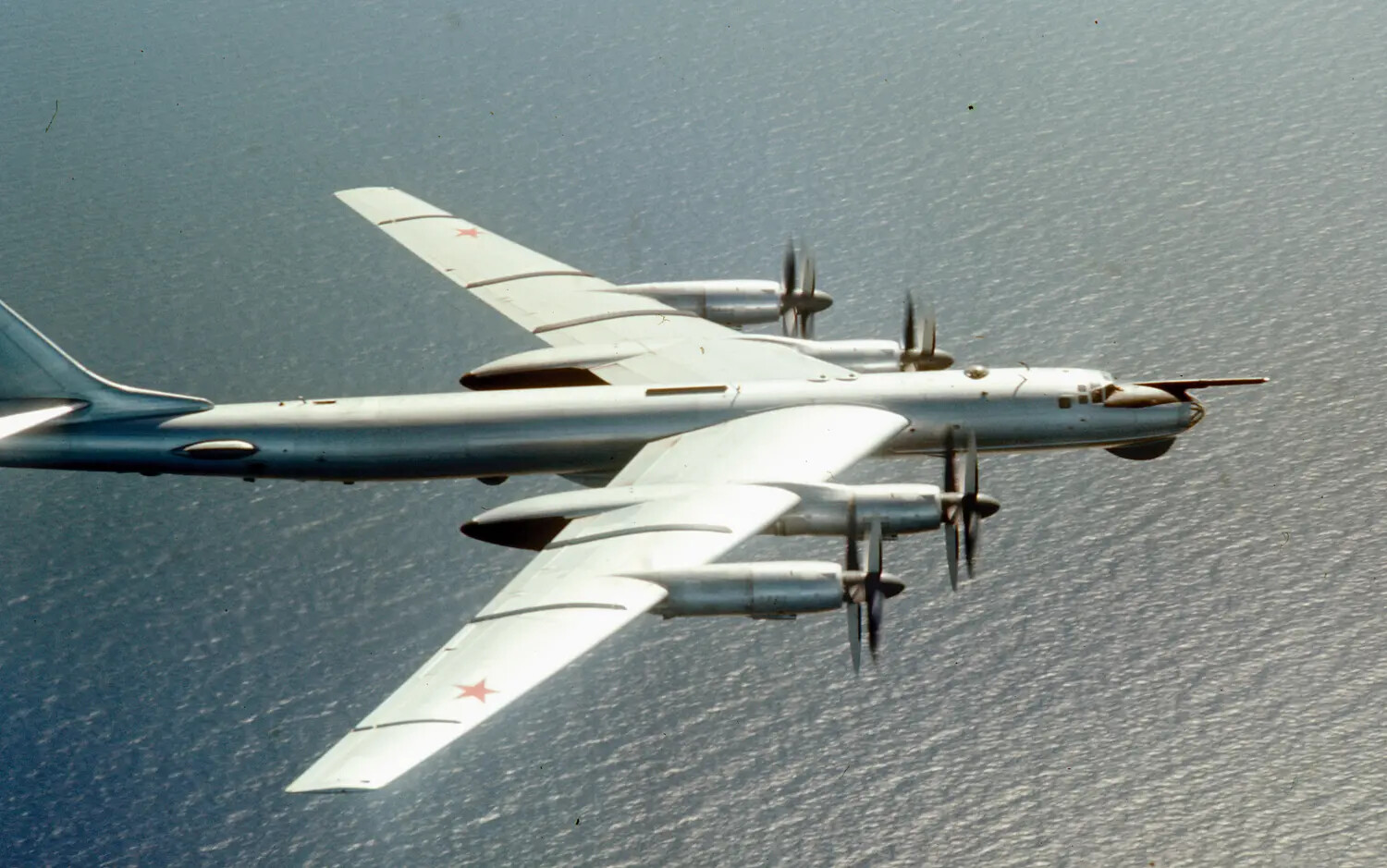 Soviet Tu-95 "Bear" Reconnaissance Aircraft Intercepted Over Open Ocean, VF-162 Air-to-Air Photograph