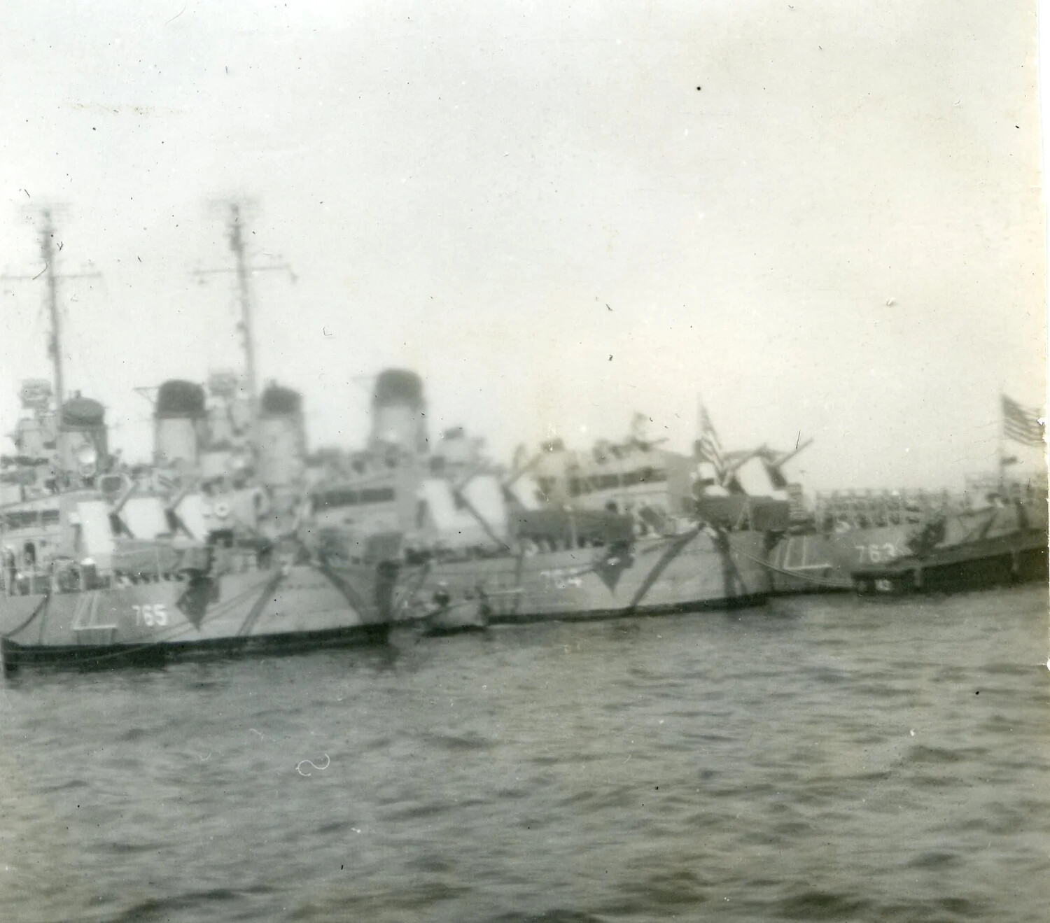 US Navy Destroyer Escorts Moored in Pacific Anchorage, 1945