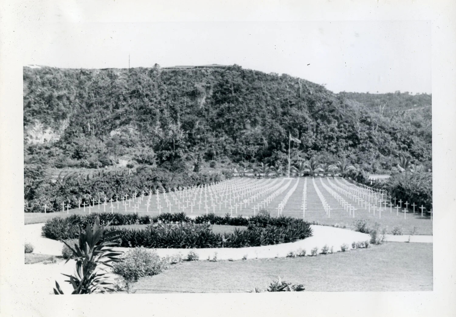 American Military Cemetery with Rows of Cross Markers, Guam, WWII Era