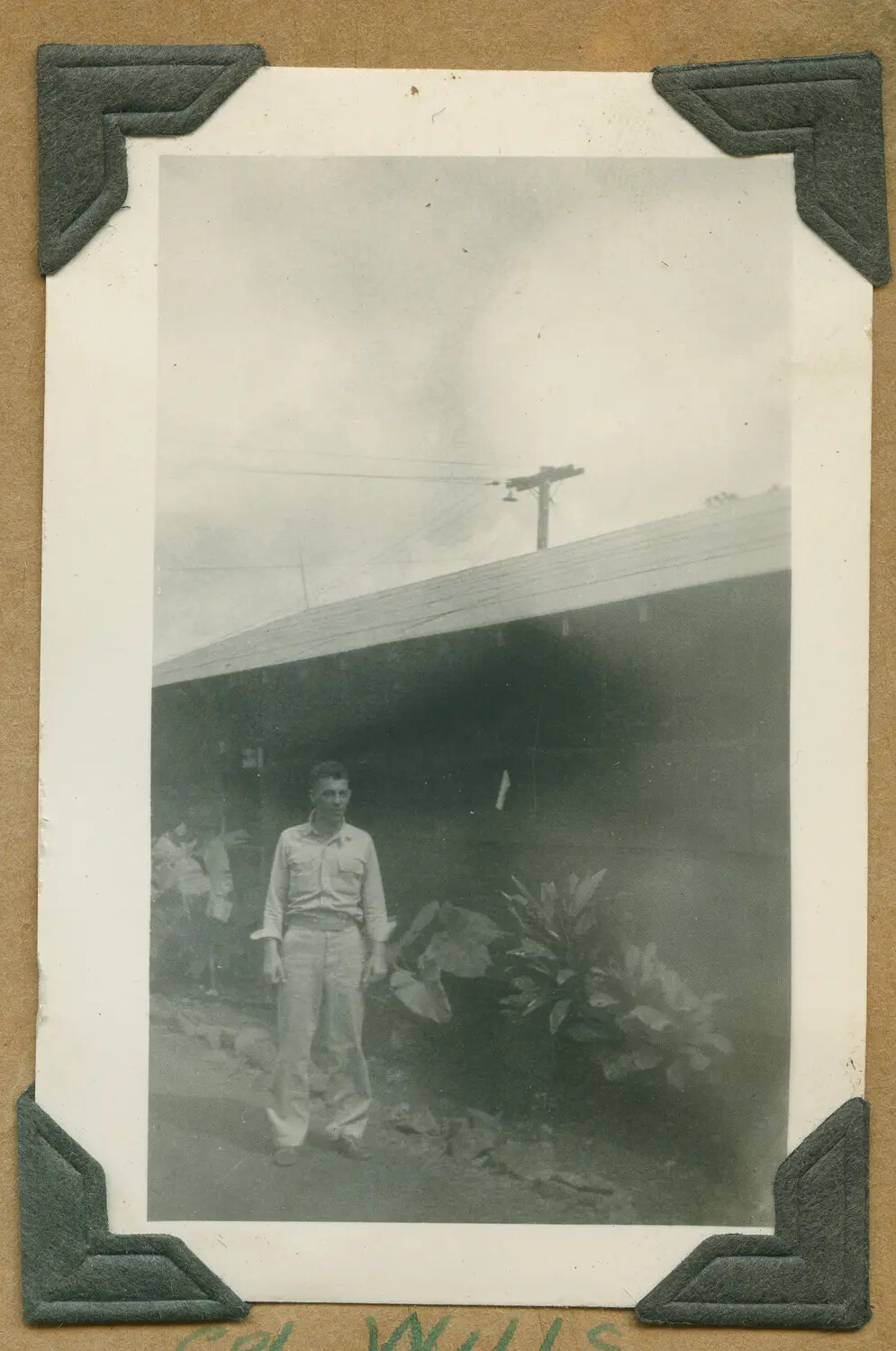 Portrait of Cpl. Wills Beside Barracks Building, Schofield Barracks, Oahu, Hawaii Territory, WWII Era