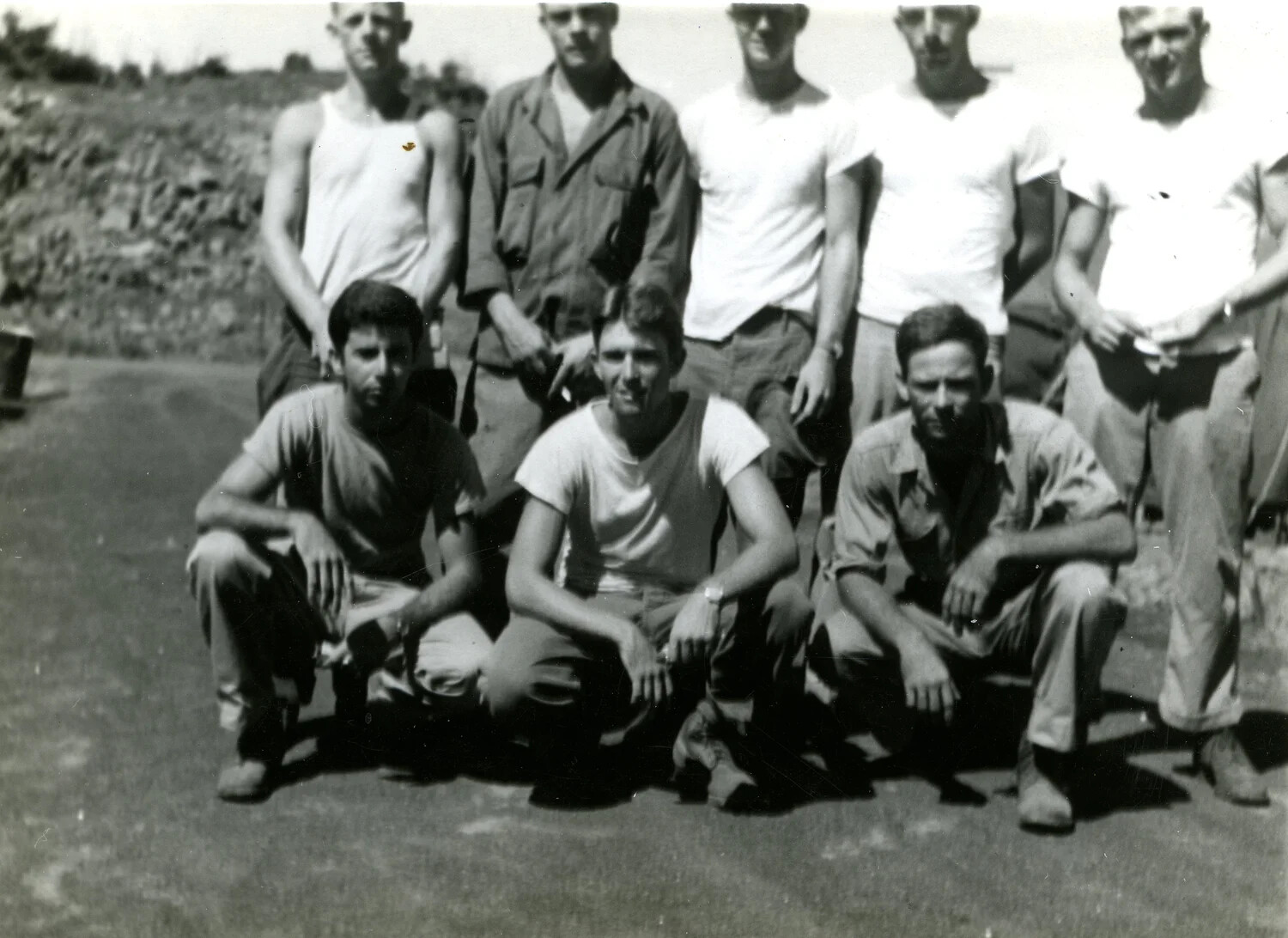 Group Portrait of Marines on Hillside Road, Iwo Jima, WWII
