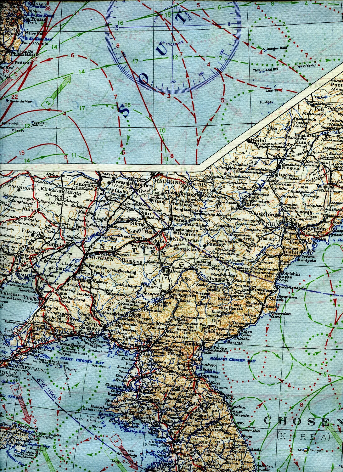 WWII Silk Escape Map Section — Manchuria and Korea (Chosen), 345th Bombardment Group Collection