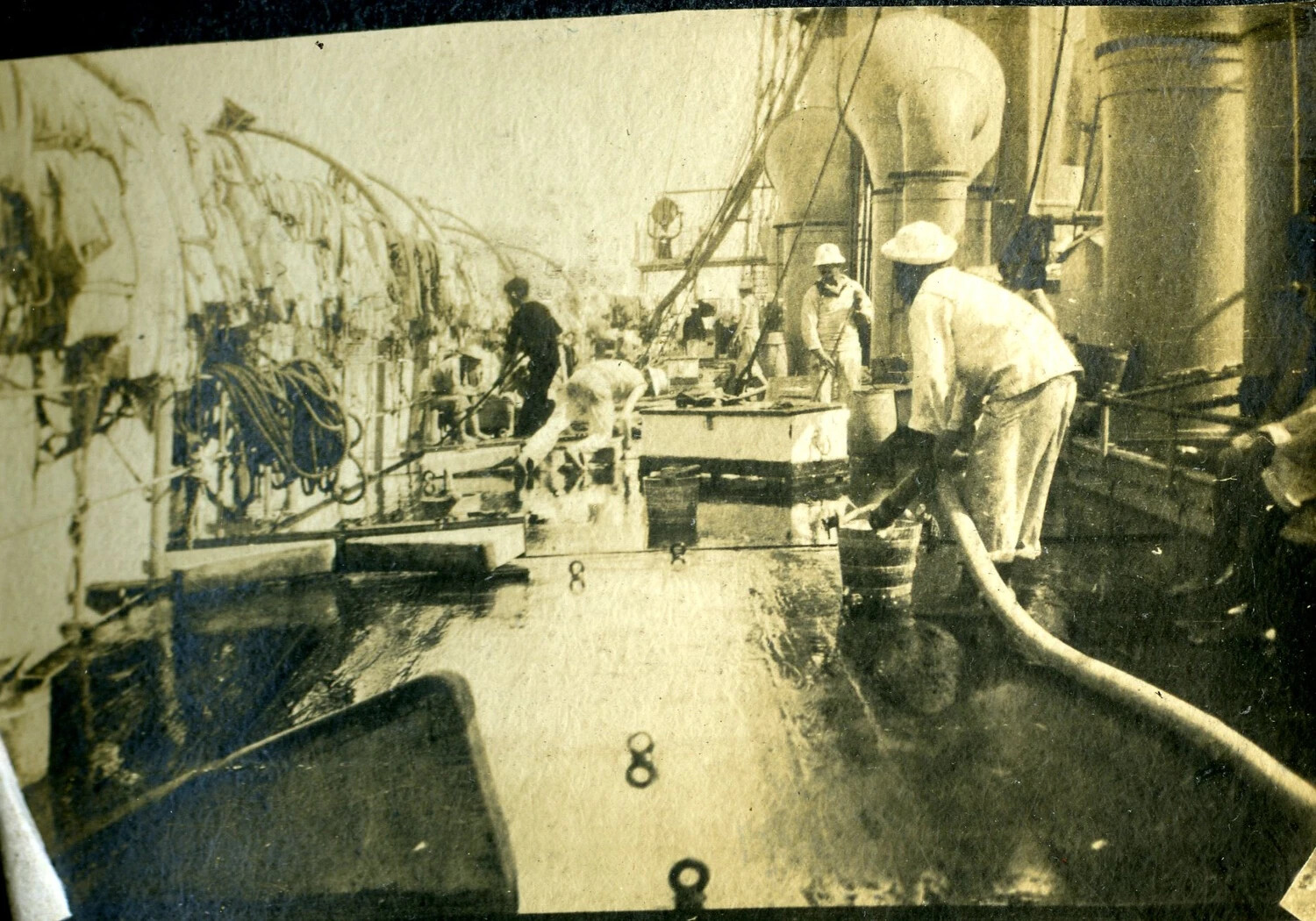 Sailors Washing Down the Deck, USS Columbia, circa 1898-1907