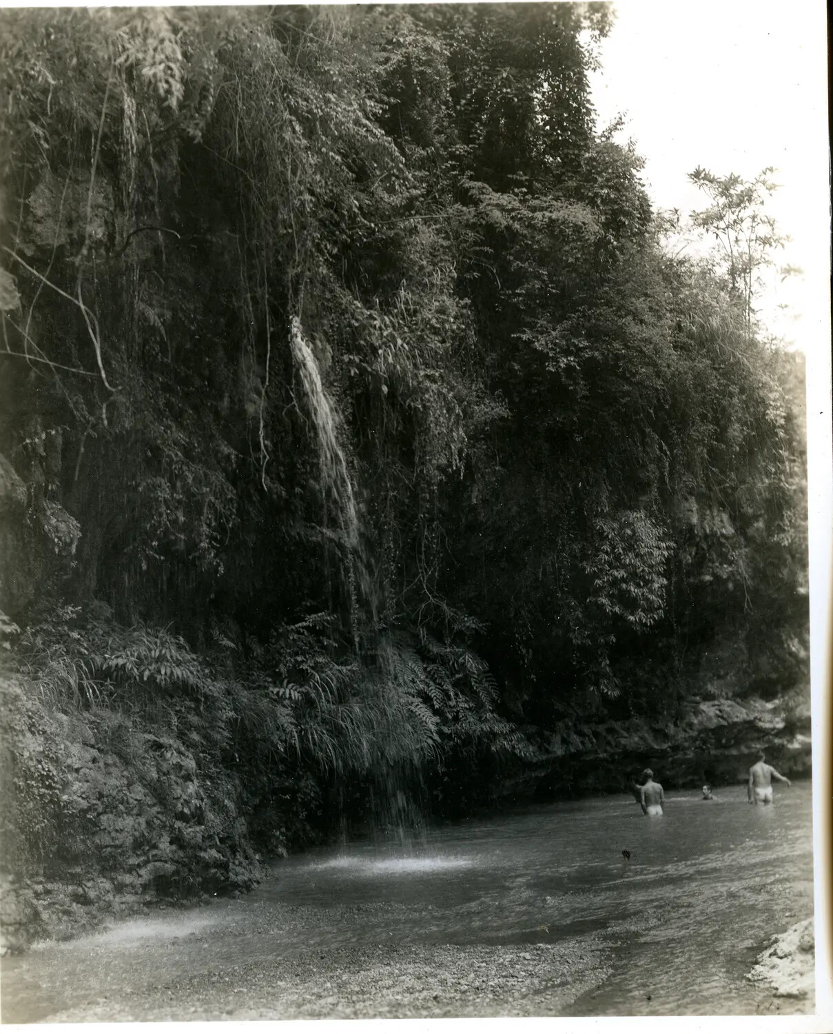 Servicemen Bathing at Jungle Waterfall, China-Burma-India Theater, WWII