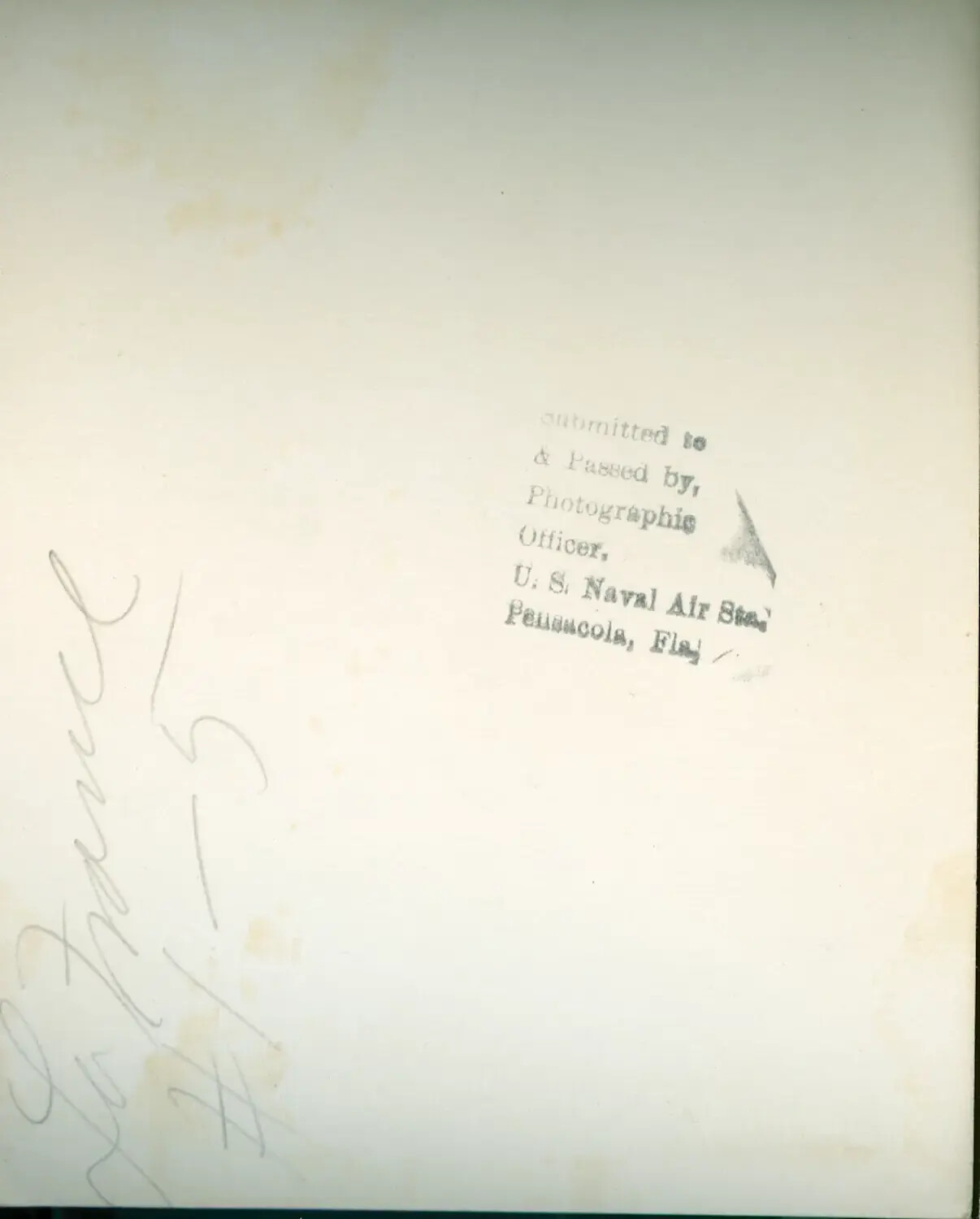Verso of WWII Naval Photograph with Pensacola Naval Air Station Censor/Approval Stamp