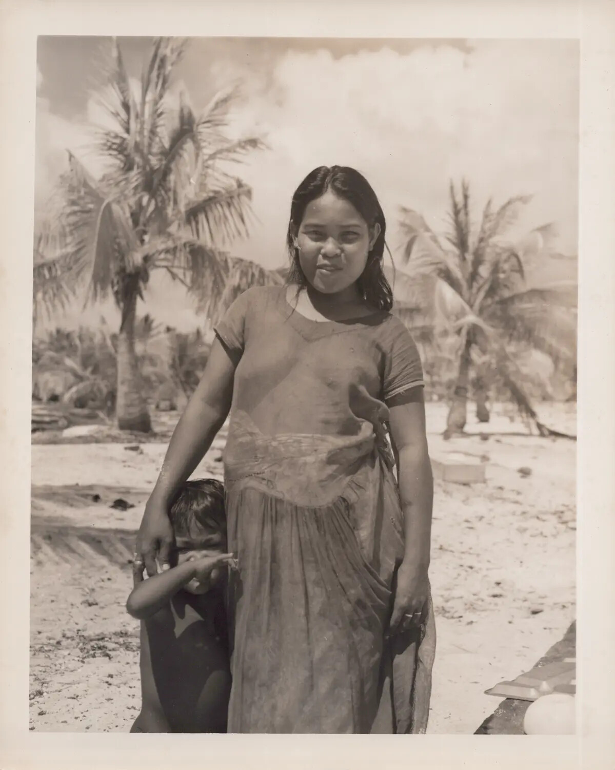Portrait of Young Pacific Islander Woman with Child, World War II-Era Photograph