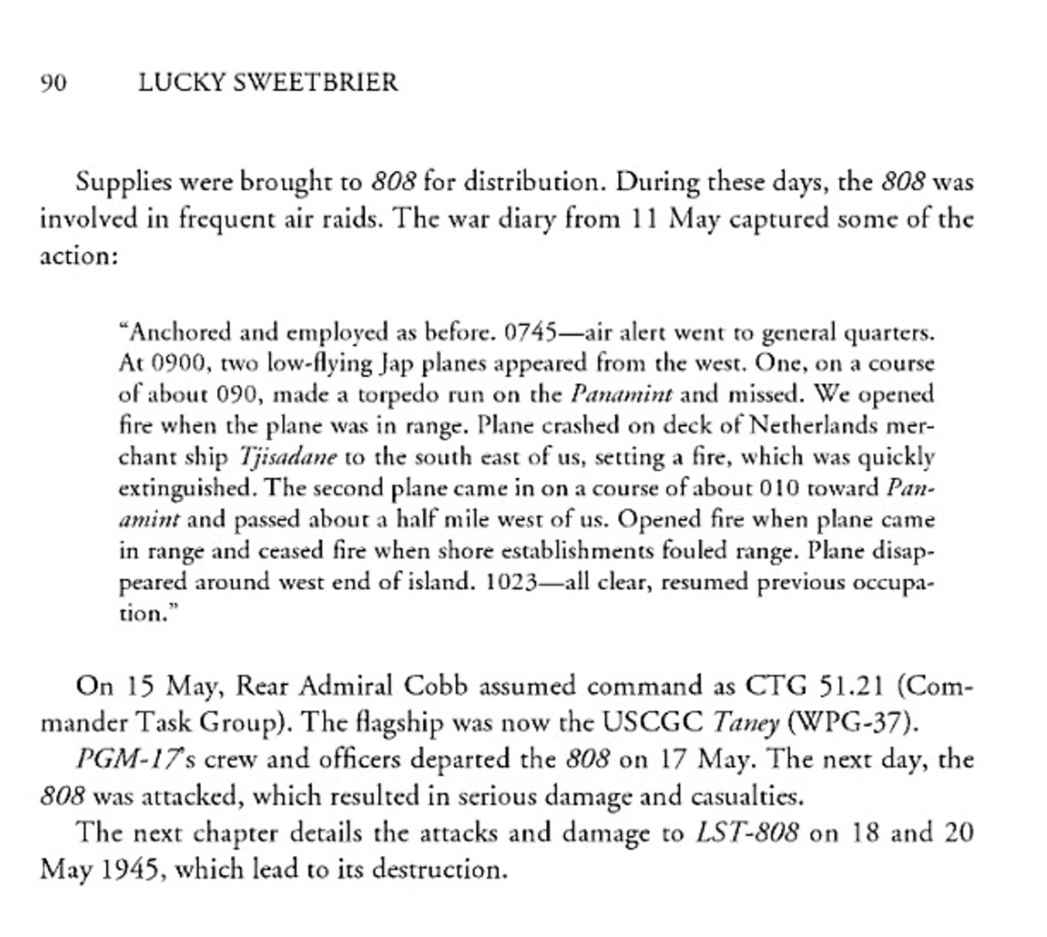 Printed Page 90 from 'Lucky Sweetbrier': War Diary of USS LST-808, May 1945
