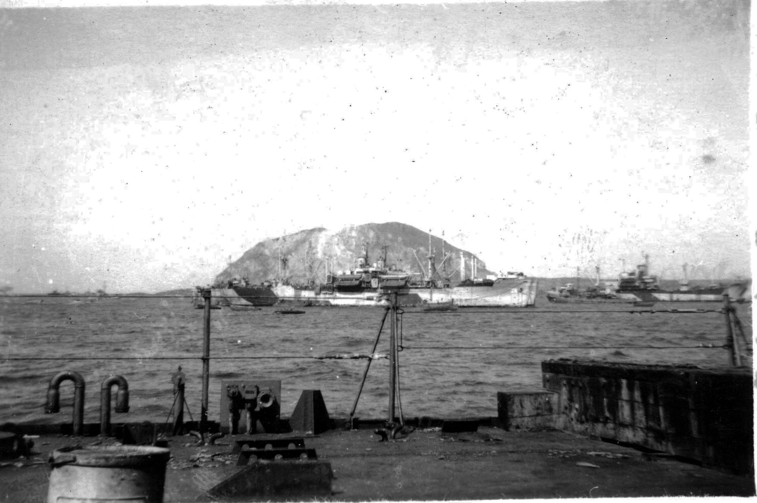 Mount Suribachi and Invasion Fleet Anchorage, Iwo Jima, 1945