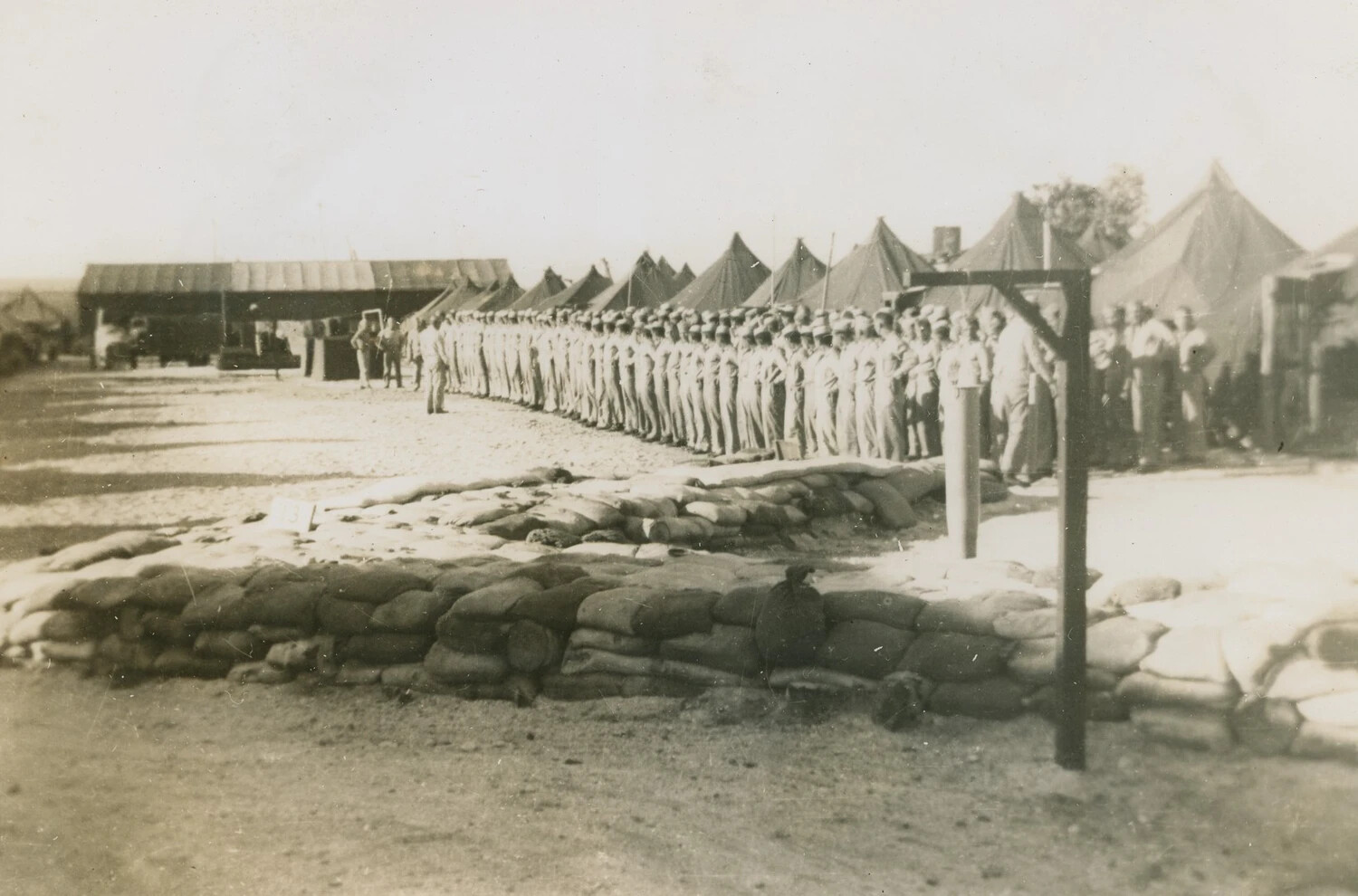 Servicemen in Formation at Tented Encampment, Pat McAleer Collection, WWII Era